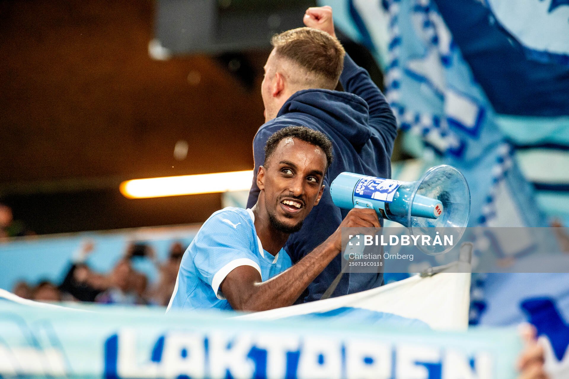 Taha Ali of Malmö FF celebrates with the supporters