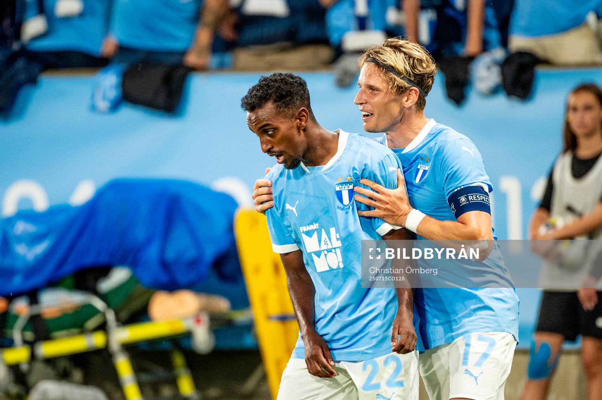 Taha Ali and Jens Stryger Larsen of Malmö FF celebrates