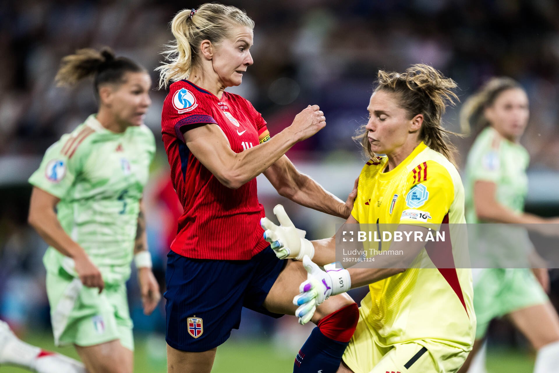 Ada Hegerberg of Norway and goalkeeper Laura Giuliani of