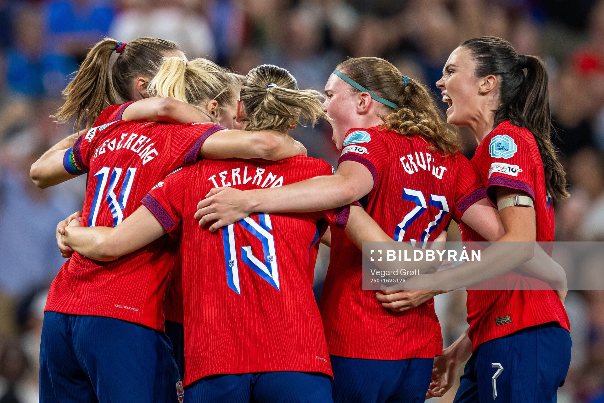 Ada Hegerberg of Norway celebrates with teammates Elisabeth