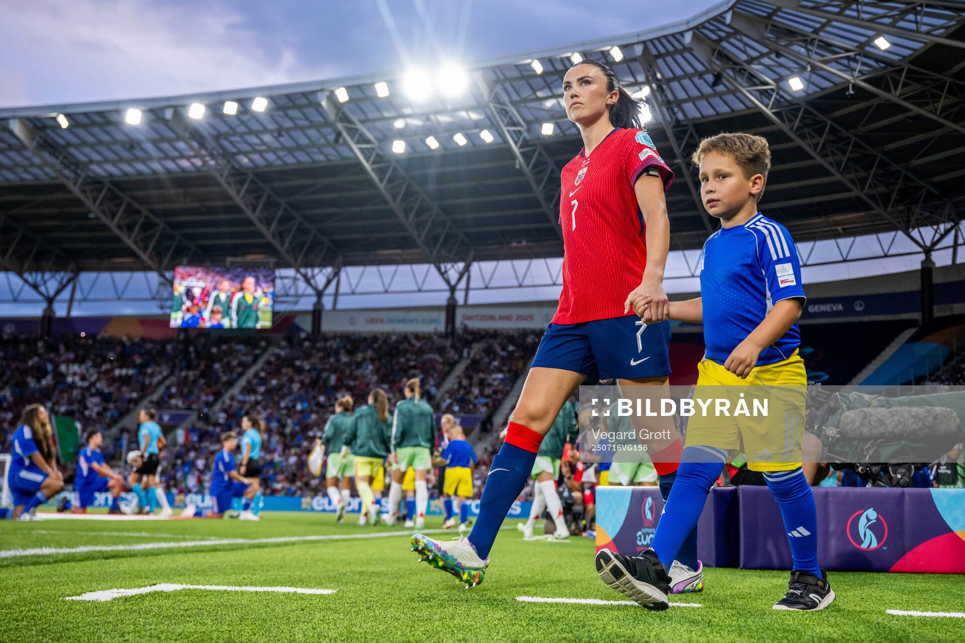 Ingrid Syrstad Engen of Norway enters the pitch
