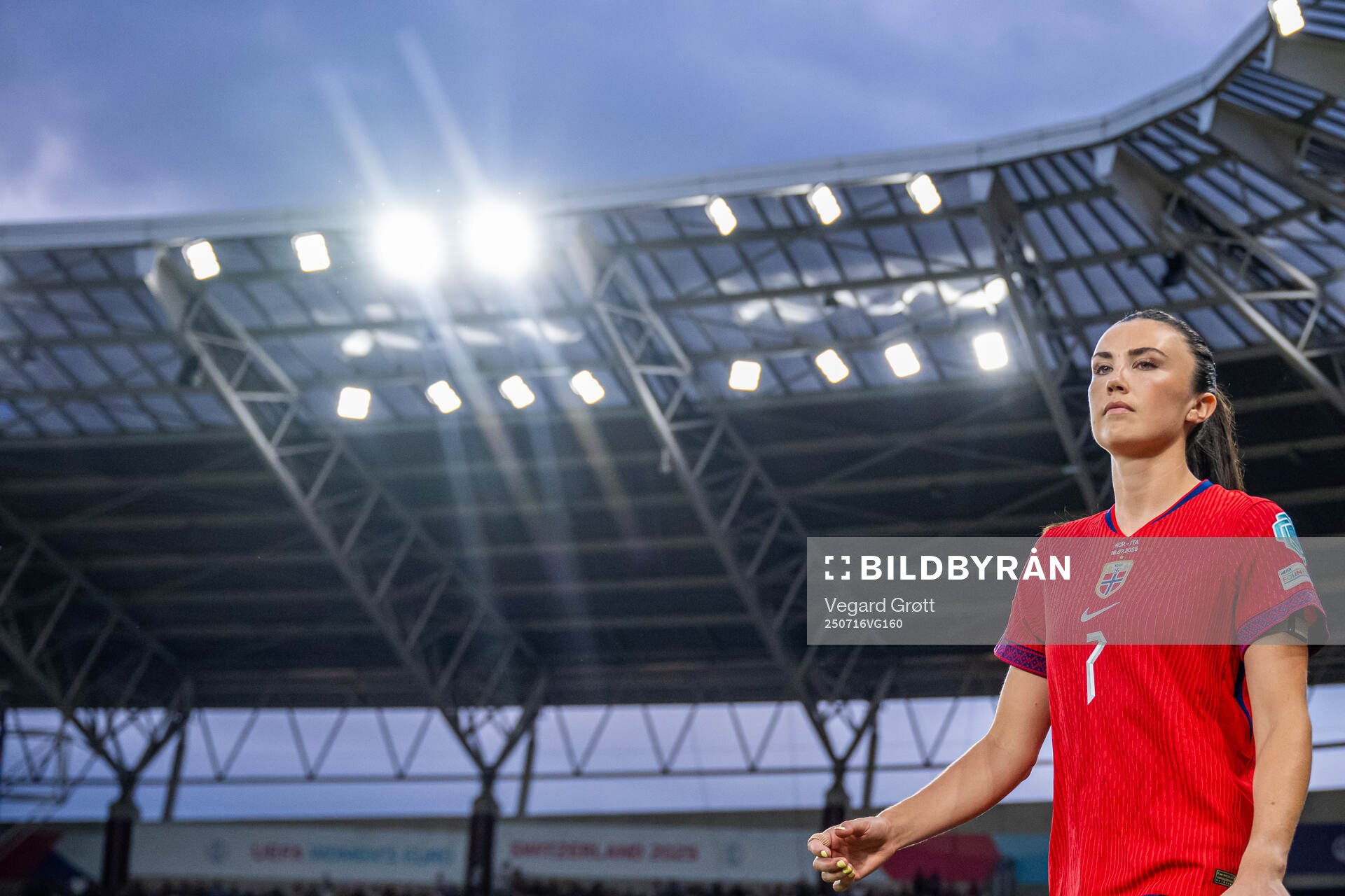 Ingrid Syrstad Engen of Norway enters the pitch