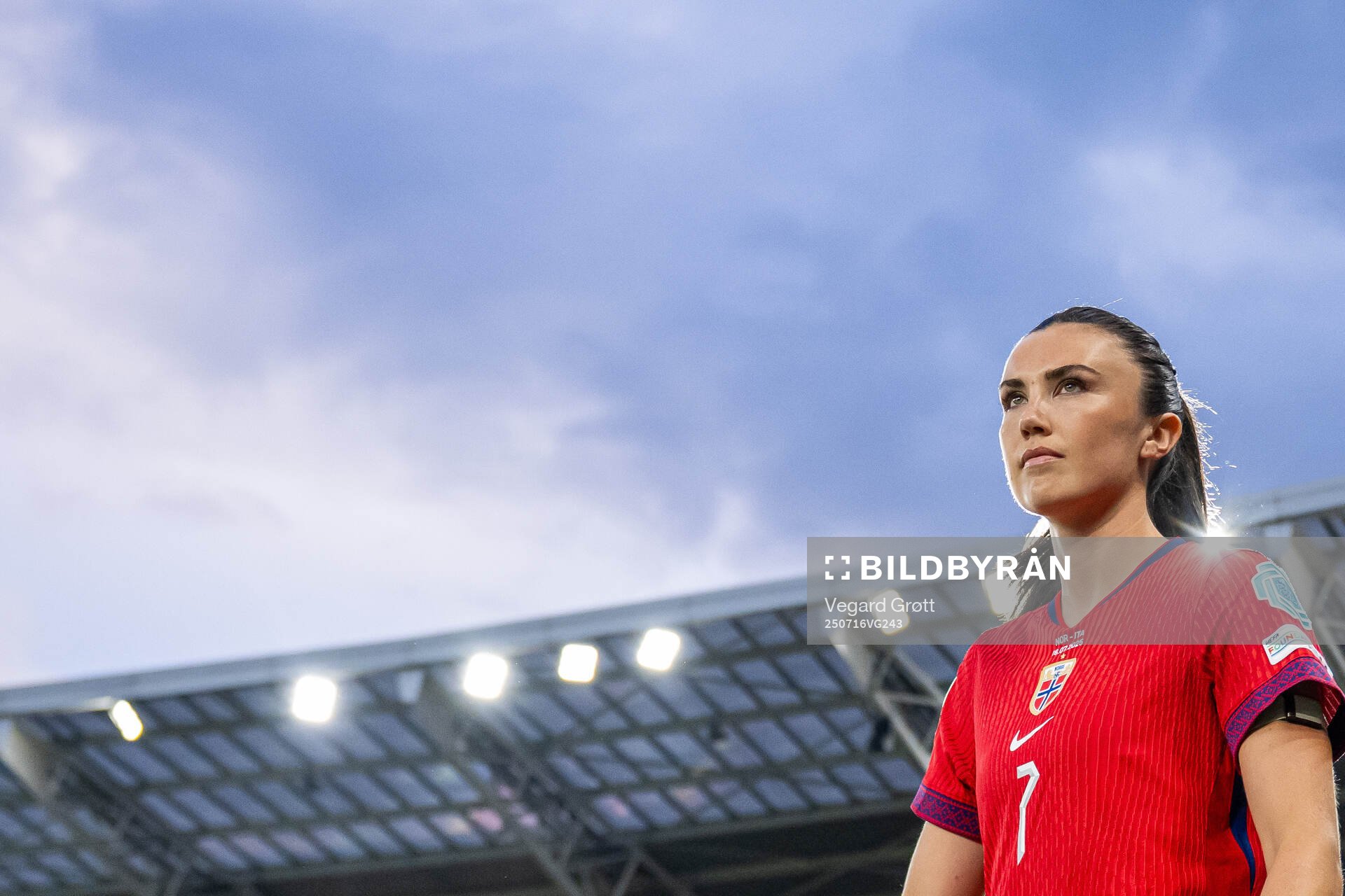 Ingrid Syrstad Engen of Norway enters the pitch