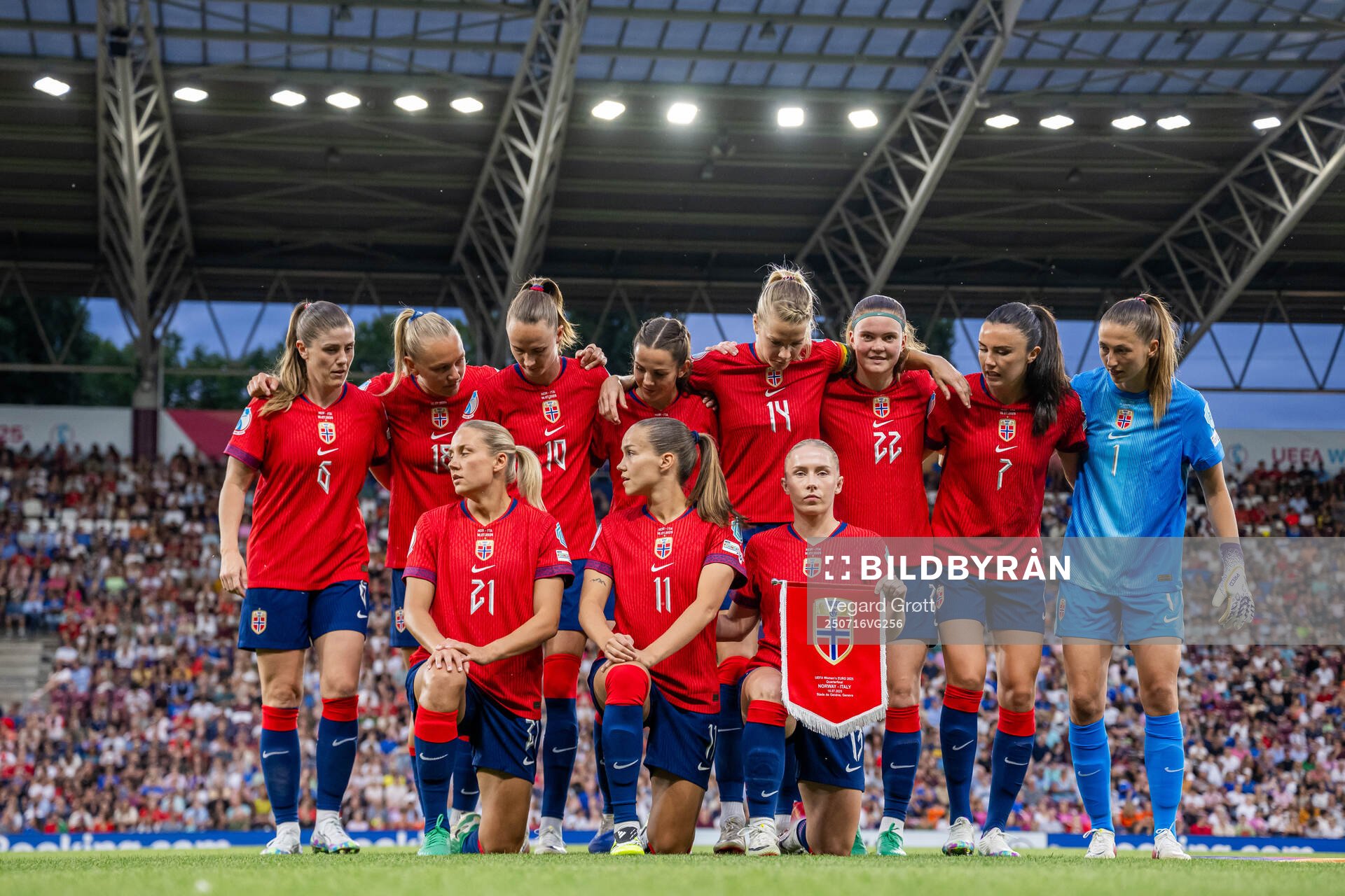 The starting eleven of Norway prepare for a team photo