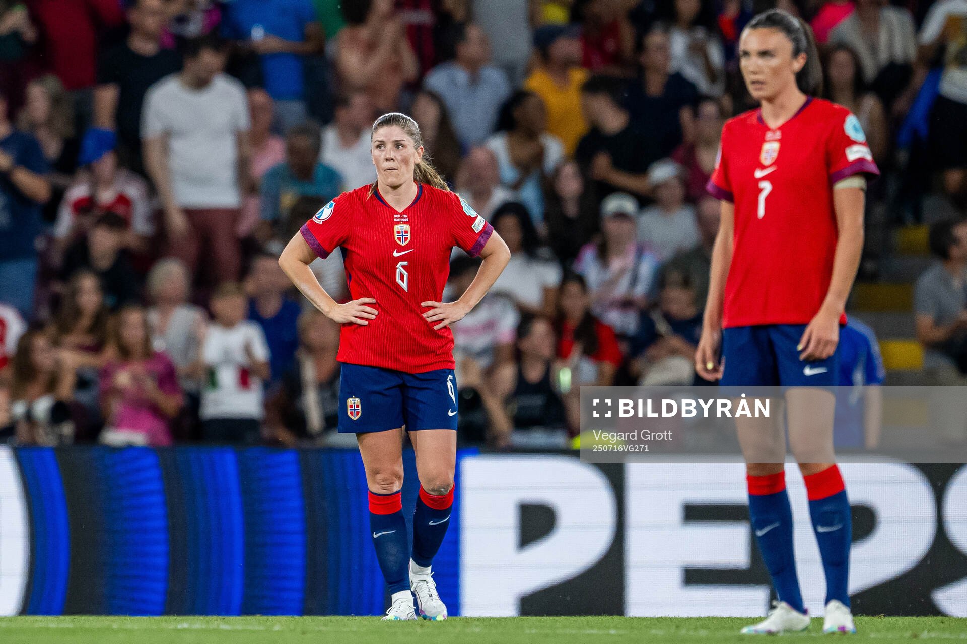 Maren Mjelde of Norway looks dejected