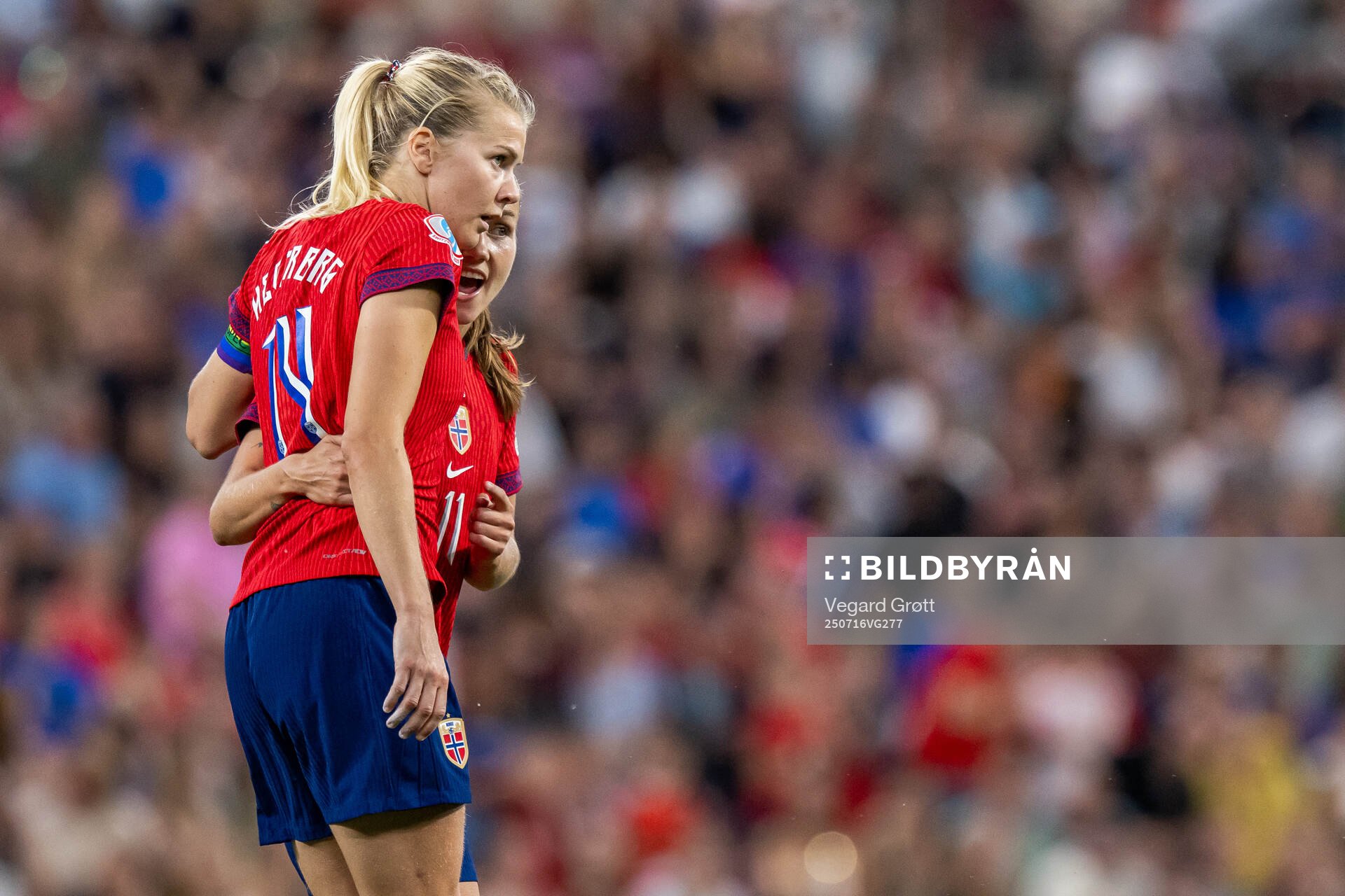 Ada Hegerberg of Norway celebrates with teammate Guro Reiten