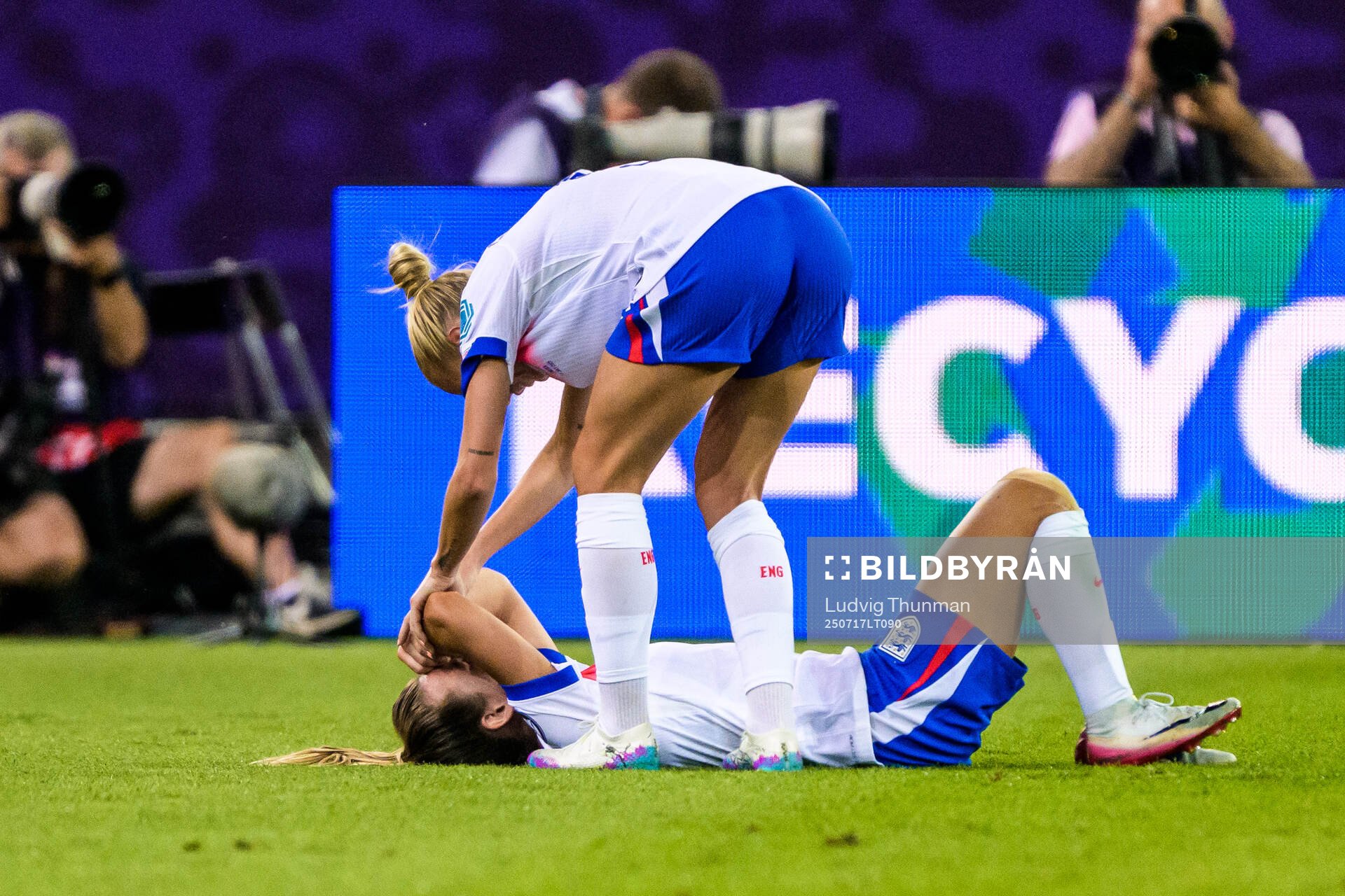 Lauren Hemp of England in pain