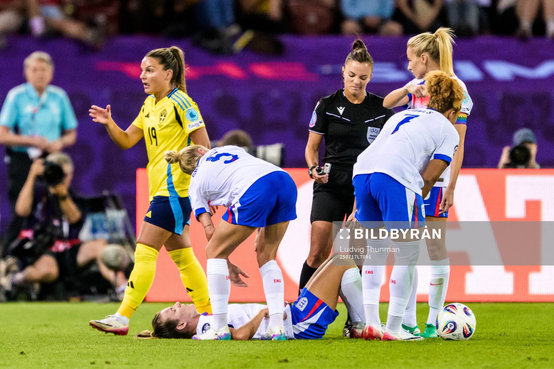 Lauren Hemp of England in pain
