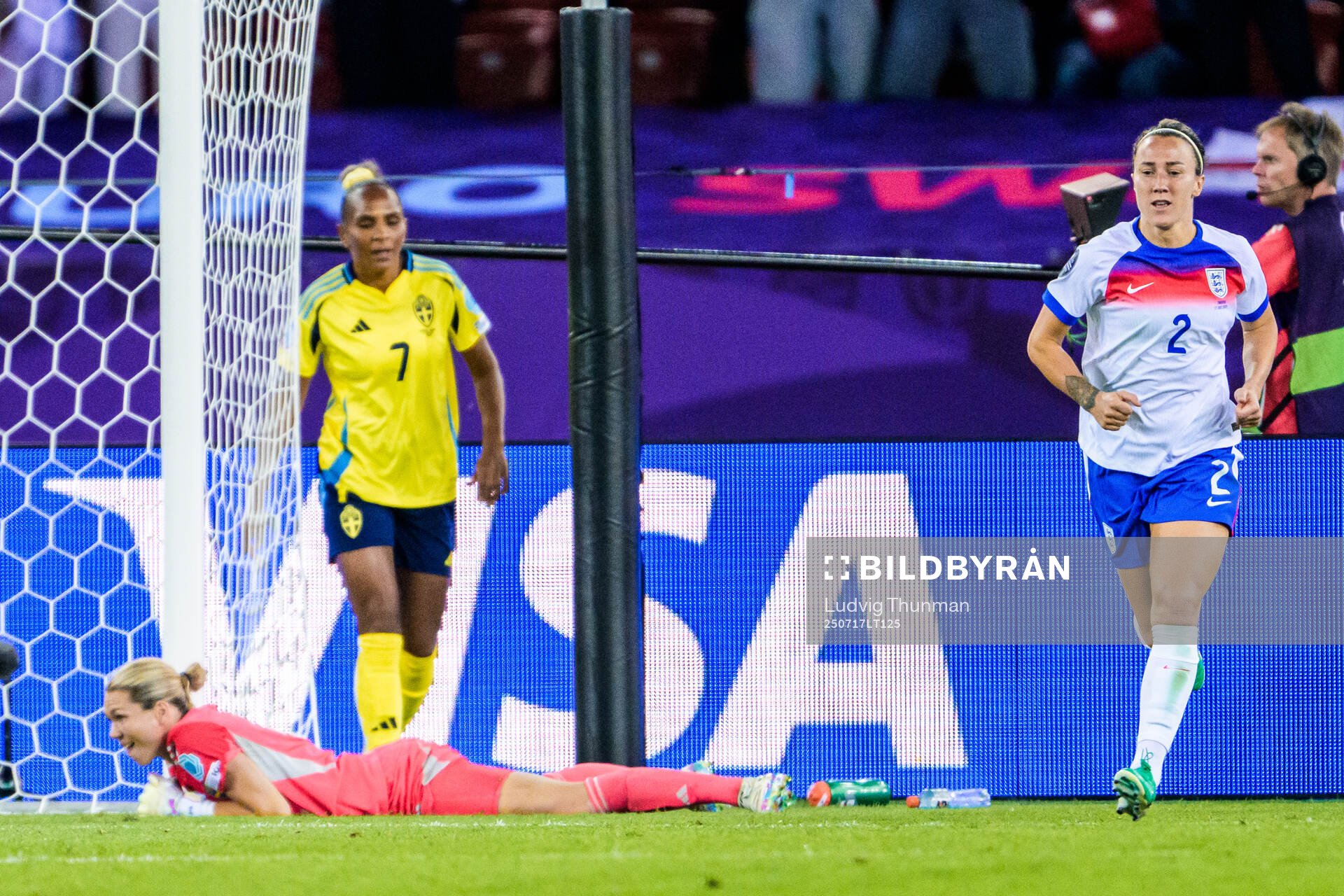 goalkeeper Jennifer Falk of Sweden and Lucy Bronze of