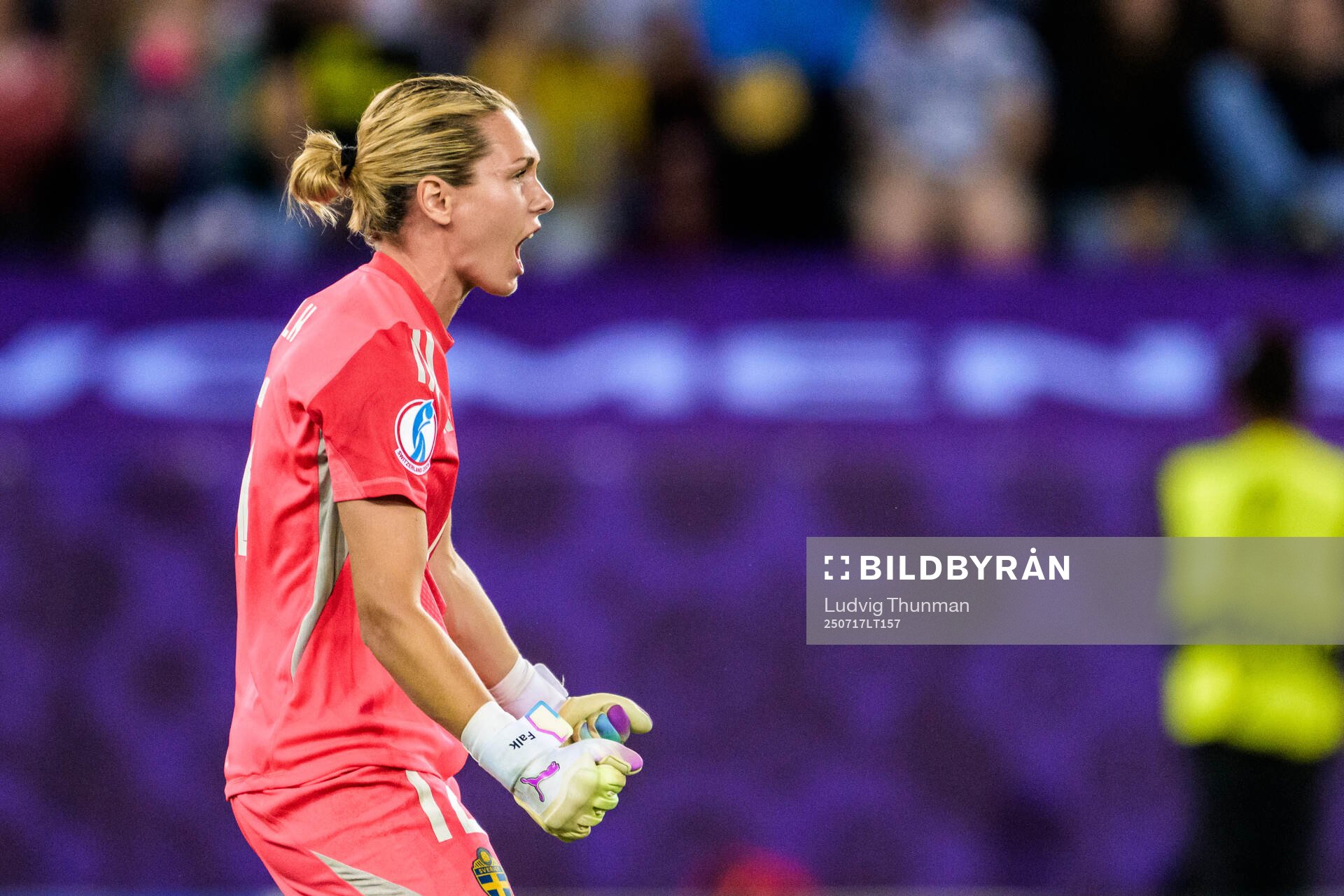 Goalkeeper Jennifer Falk of Sweden celebrates