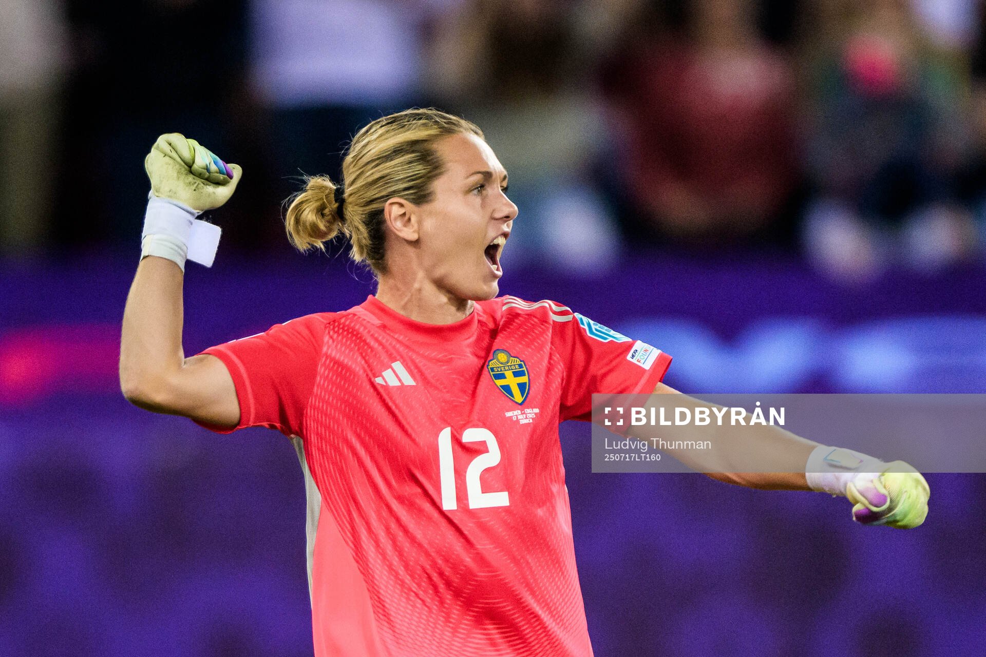 Goalkeeper Jennifer Falk of Sweden celebrates