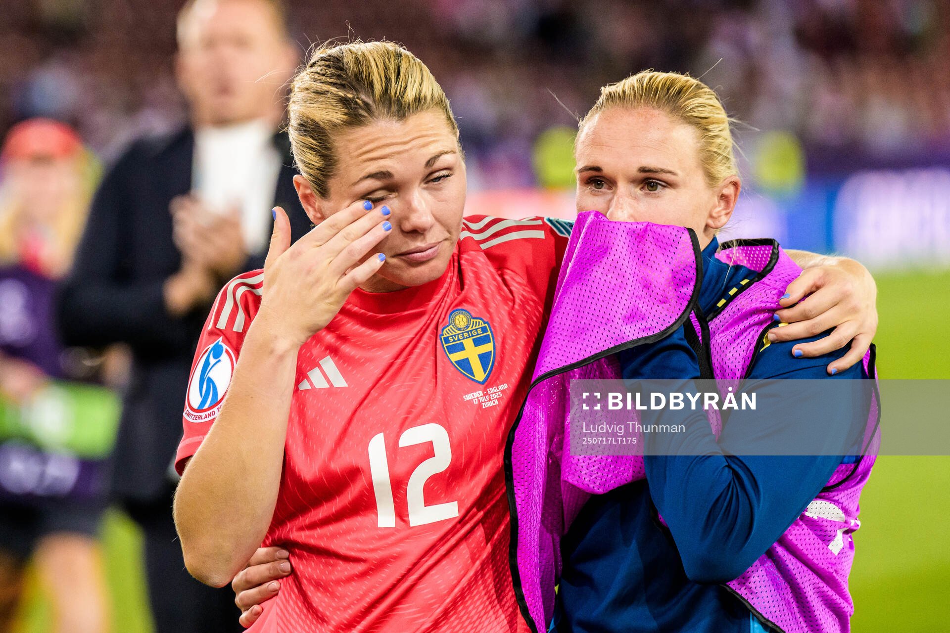 Goalkeeper Jennifer Falk and Jonna Andersson of Sweden