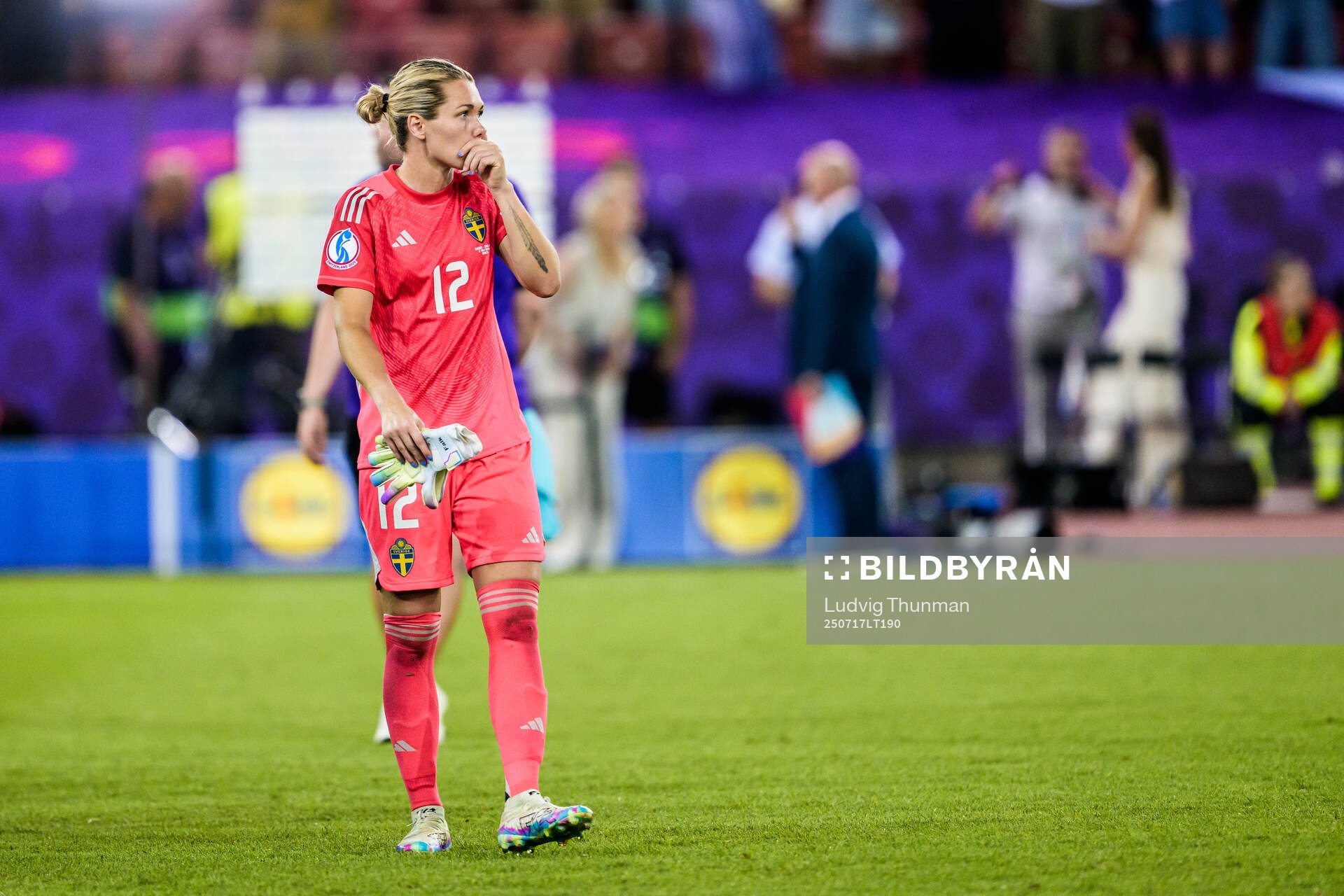 Goalkeeper Jennifer Falk of Sweden looks dejected
