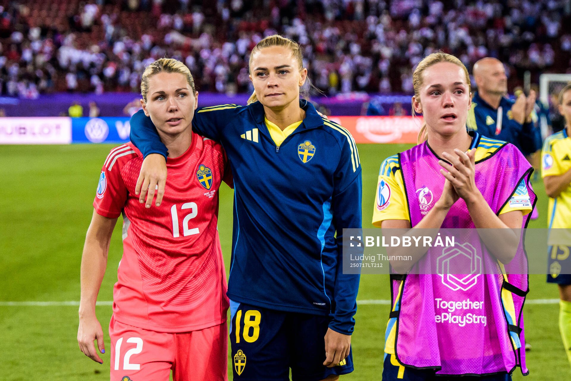 Goalkeeper Jennifer Falk and Fridolina Rolfö of Sweden