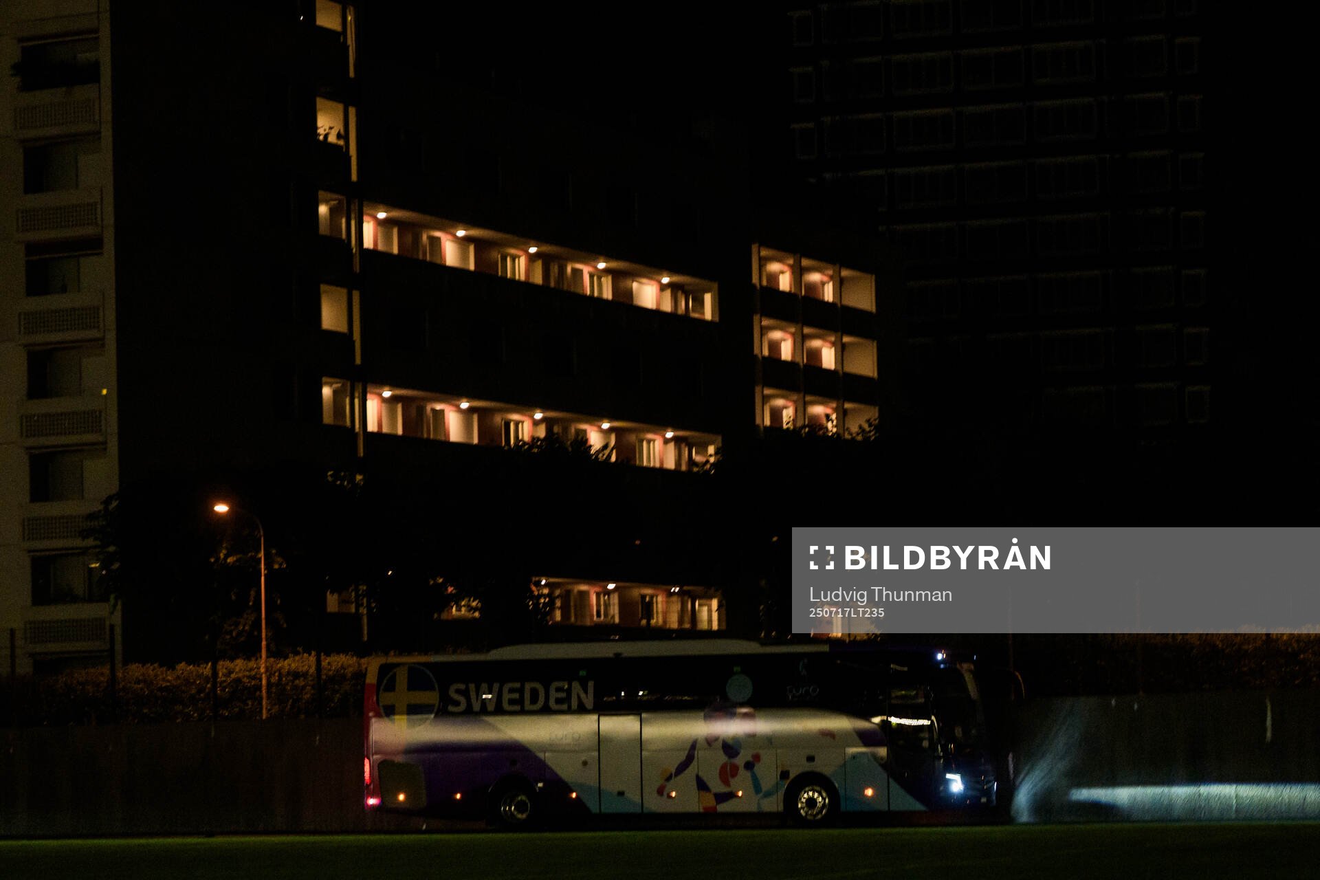 The player buss for Sweden leaves the stadium