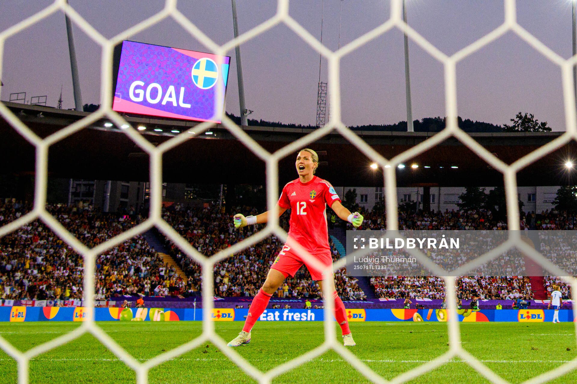 Goalkeeper Jennifer Falk of Sweden celebrates