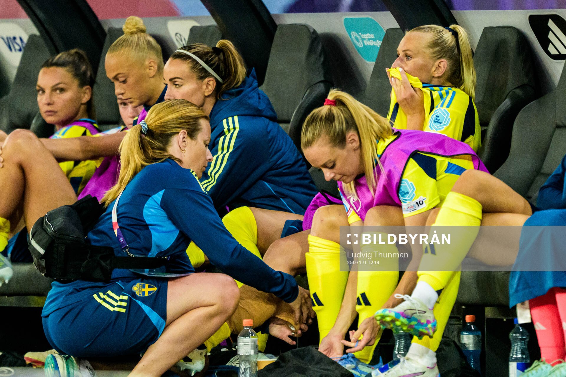 Stina Blackstenius of Sweden get's treatment