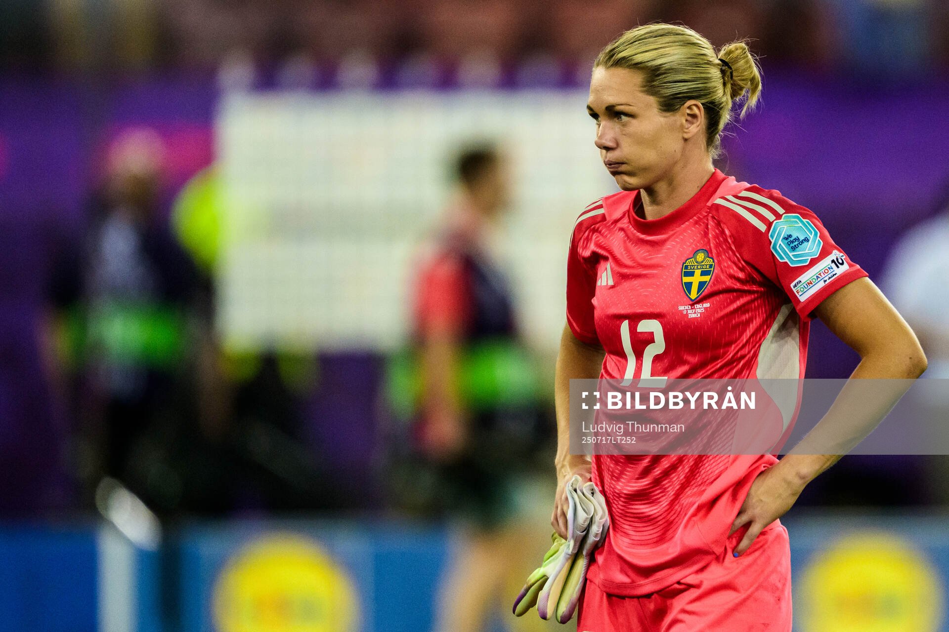 Goalkeeper Jennifer Falk of Sweden looks dejected