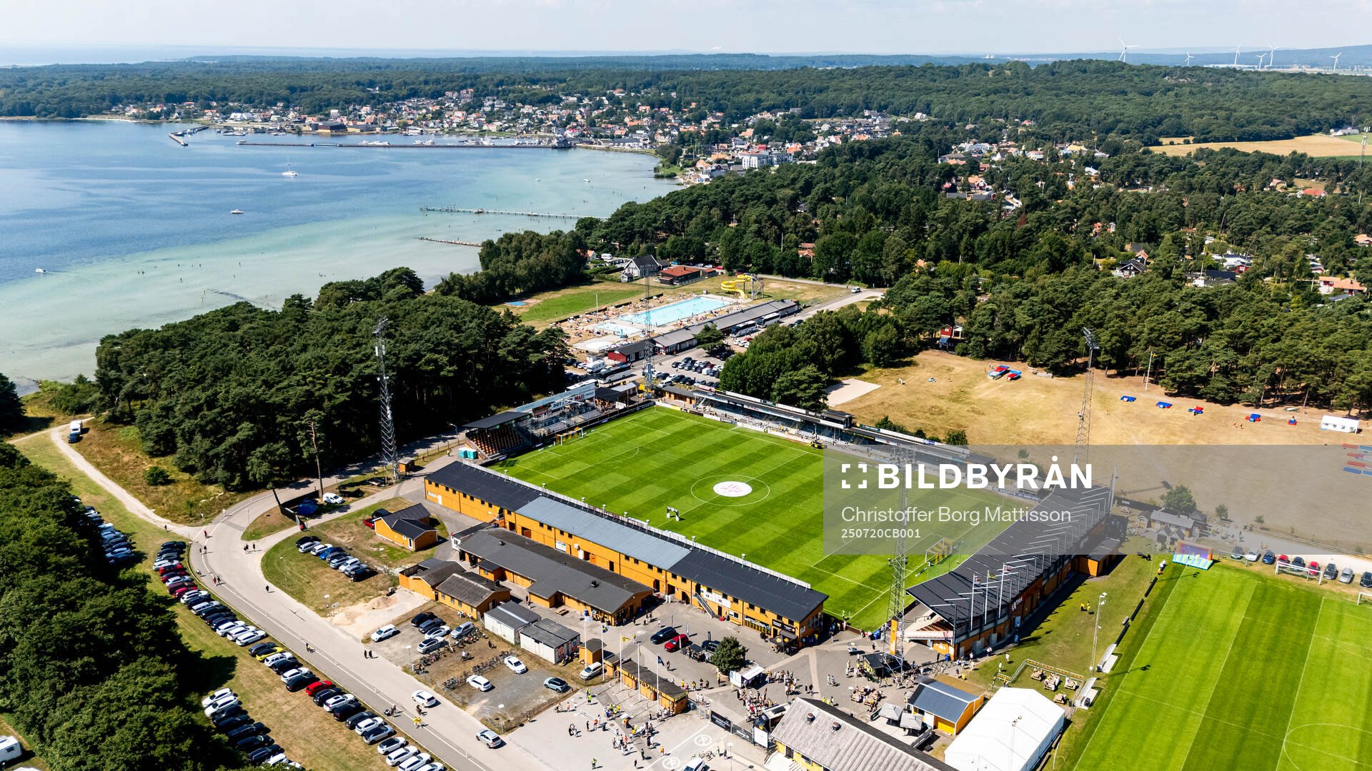 Drönarvy över Strandvallen