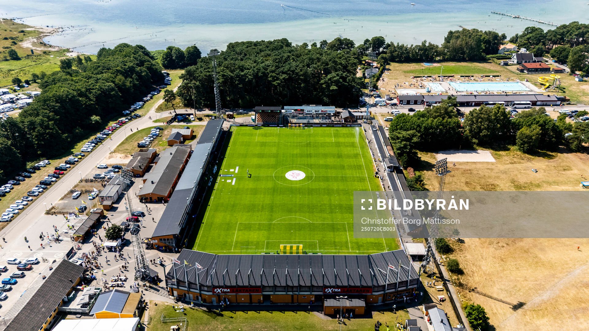 Drönarvy över Strandvallen