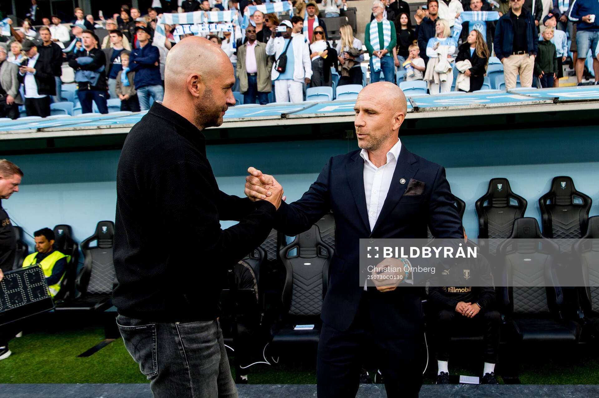 Head coach Viktors Morozs of FK RFS and head coach Henrik