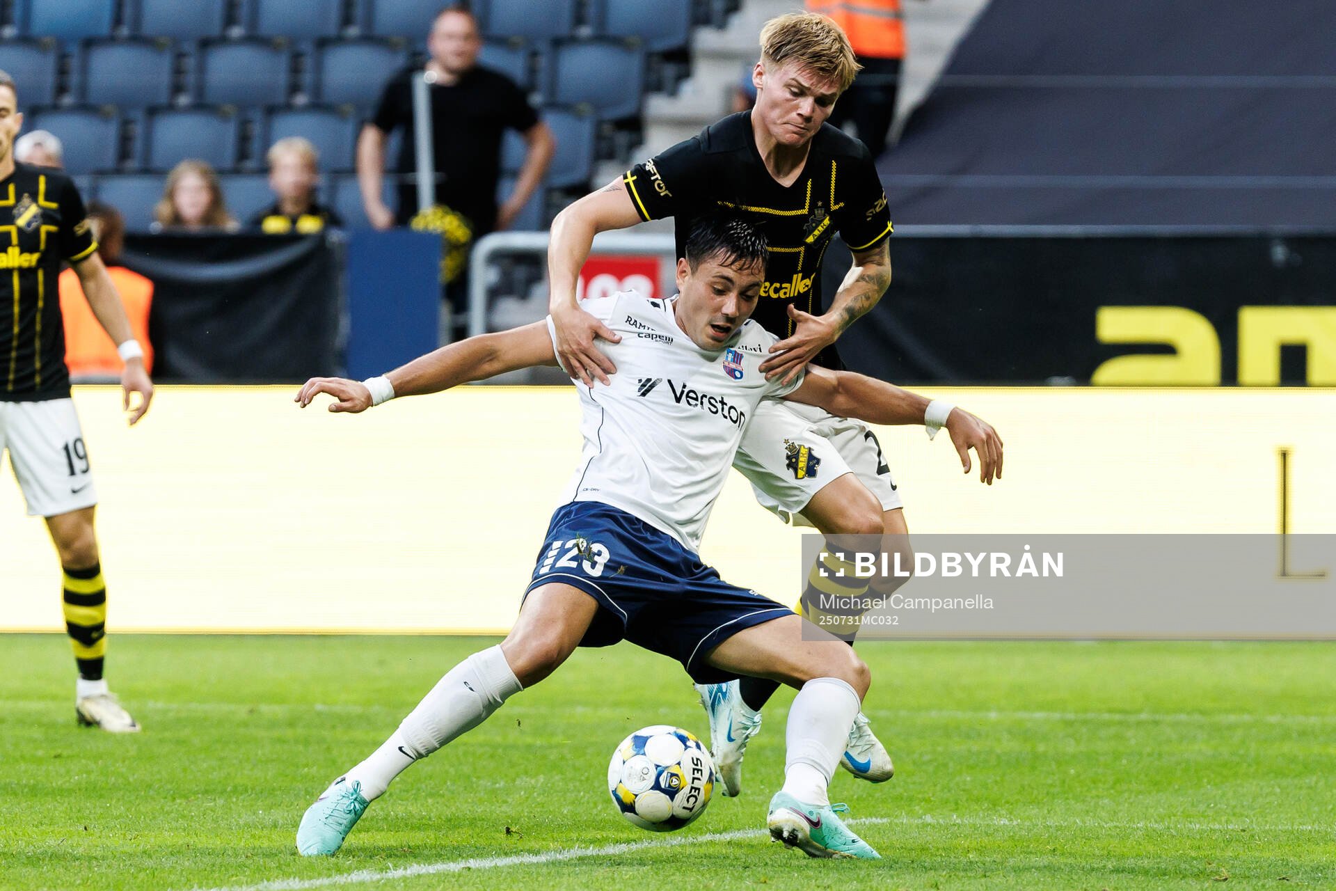 Erik Hovden Flataker of AIK and Milan Delevic of Paide