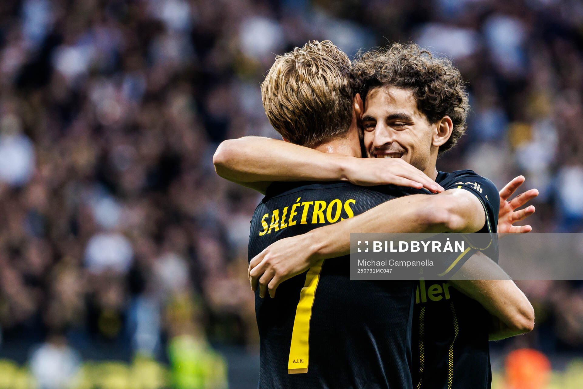 Anton Salétros and Taha Ayari of AIK celebrate