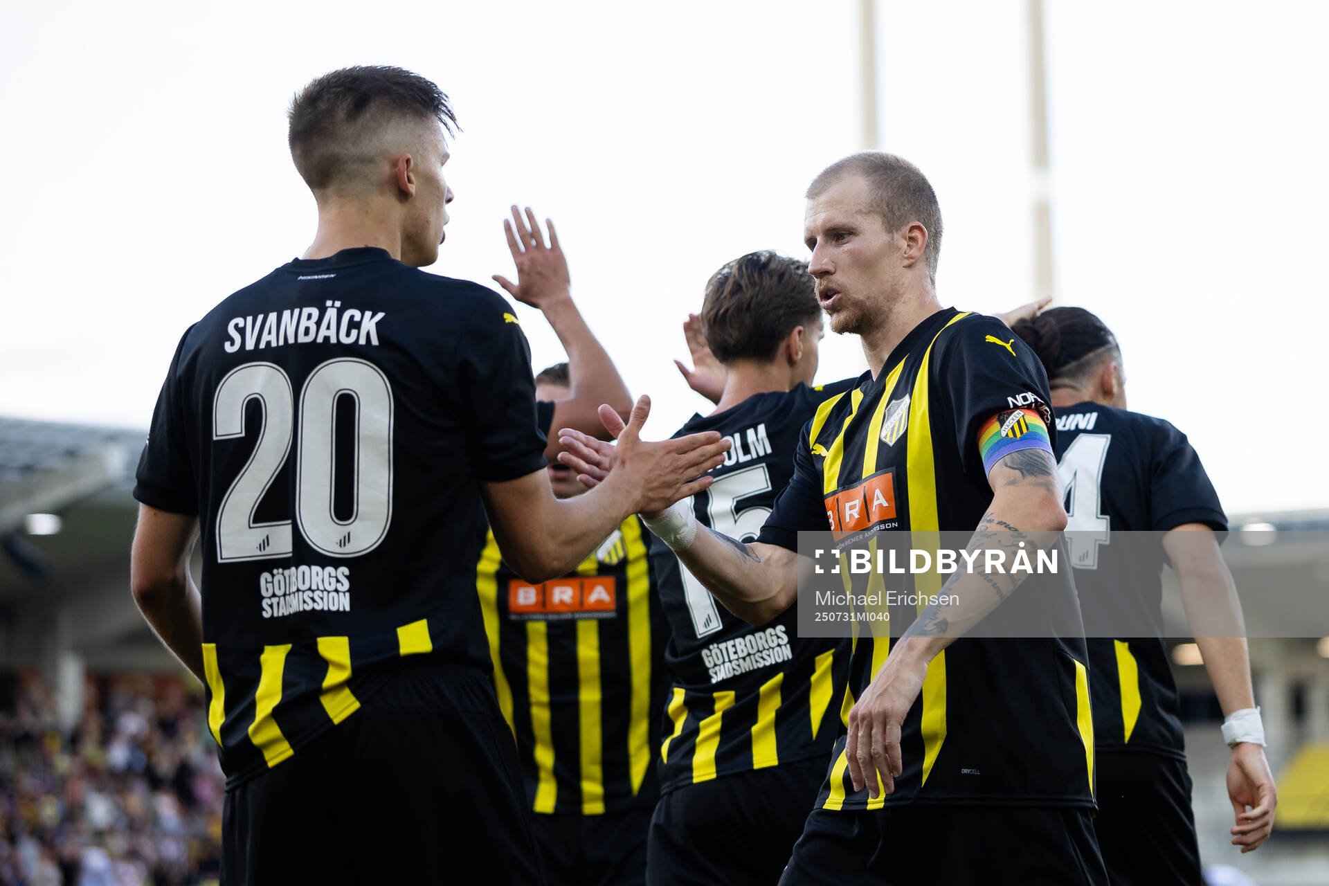 Adrian Svanbäck of Häcken celebrates with Simon Gustafson