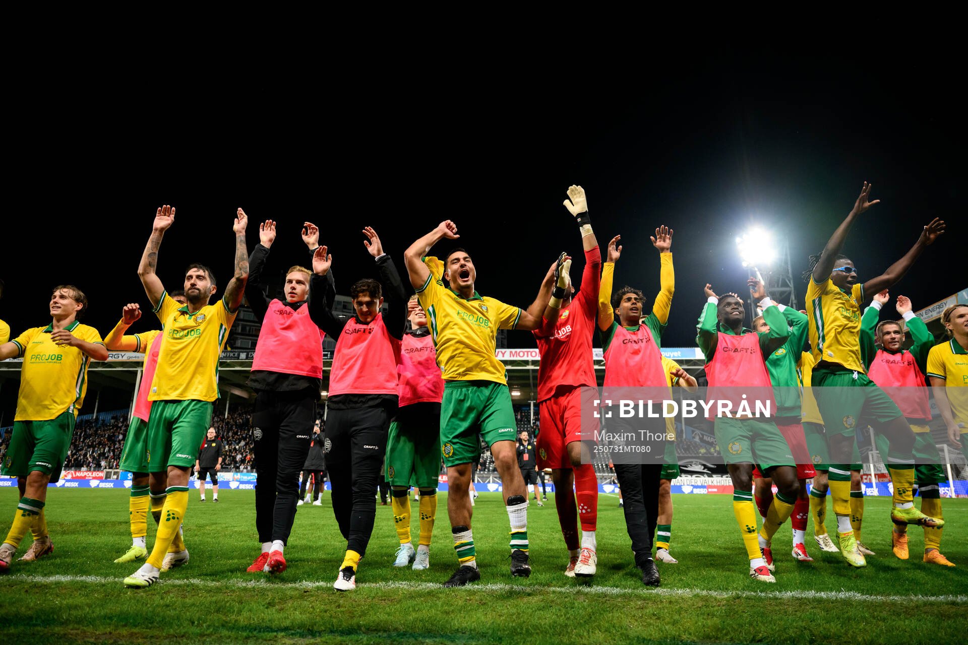 Jusef Erabi and Warner Hahn of Hammarby celebrate with