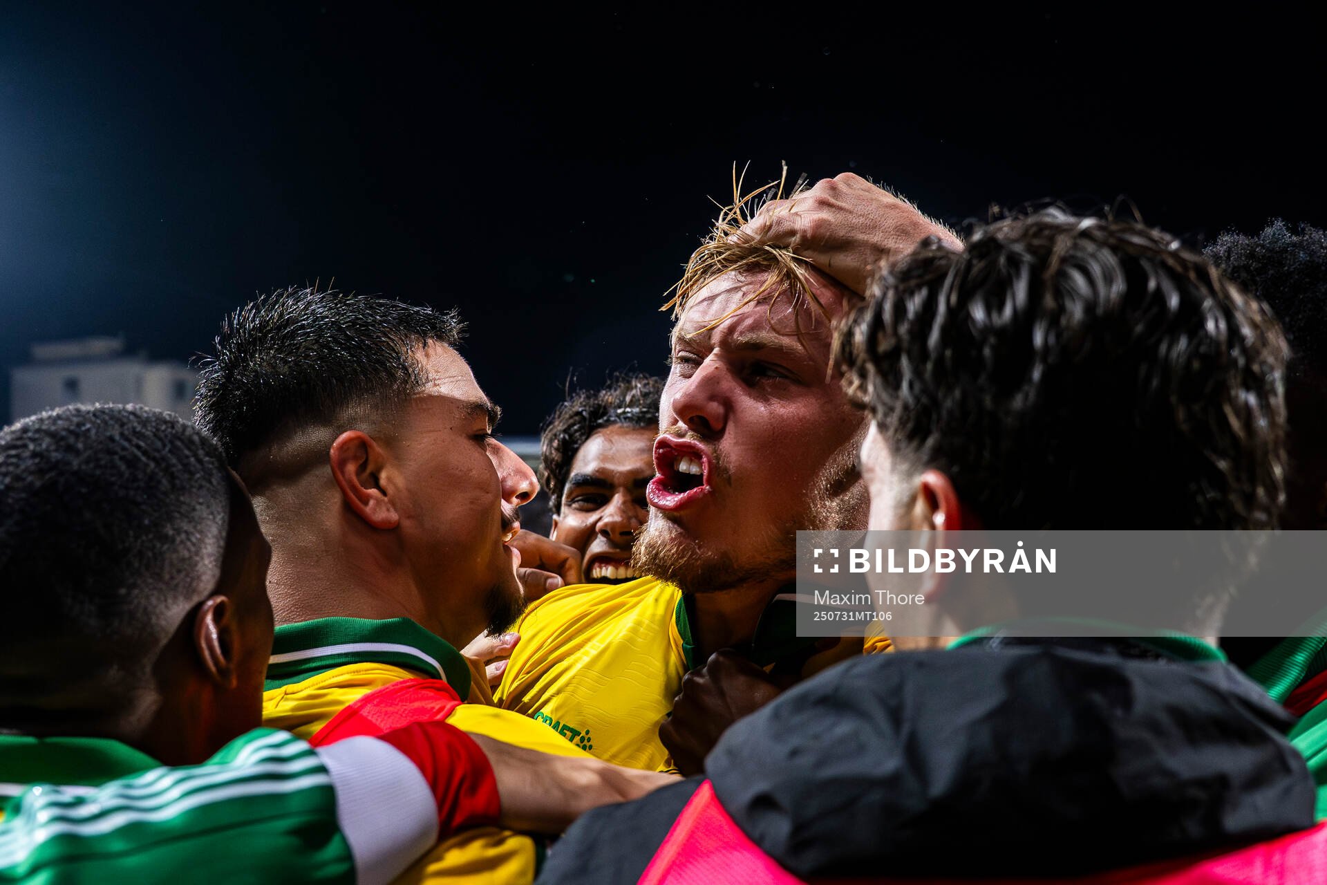 Jusef Erabi and Victor Eriksson of Hammarby celebrate the