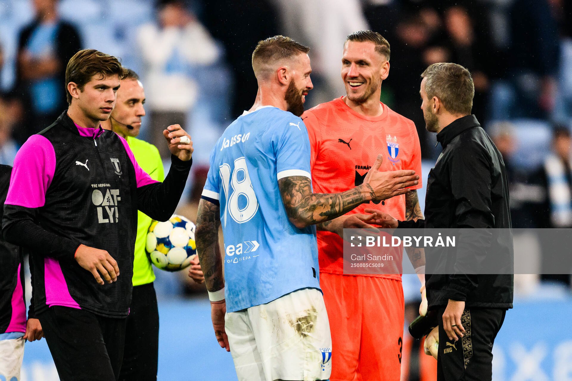Pontus Jansson and goalkeeper Robin Olsen of Malmö FF