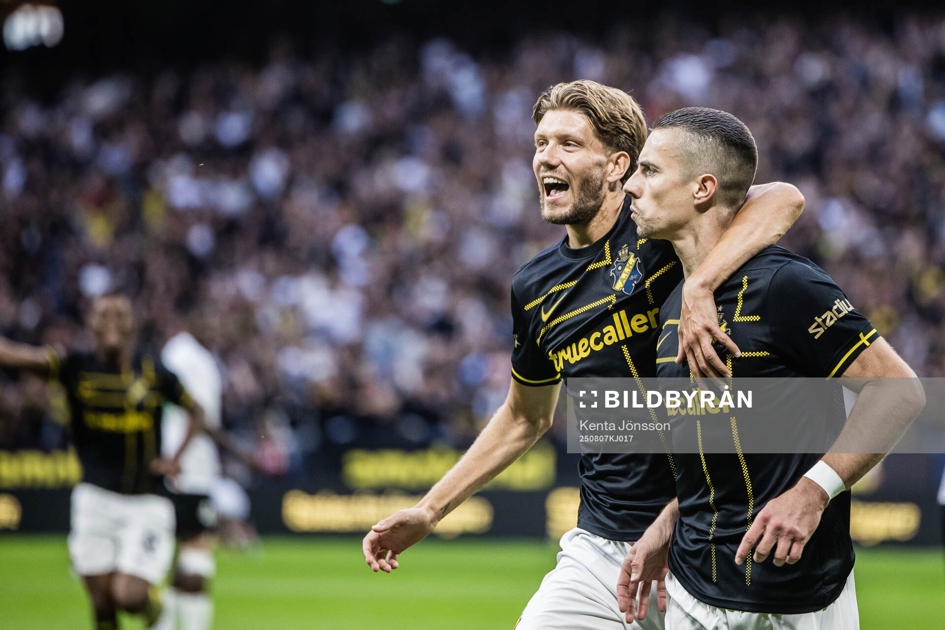 Anton Saletros and Dino Besirovic of AIK celebrates