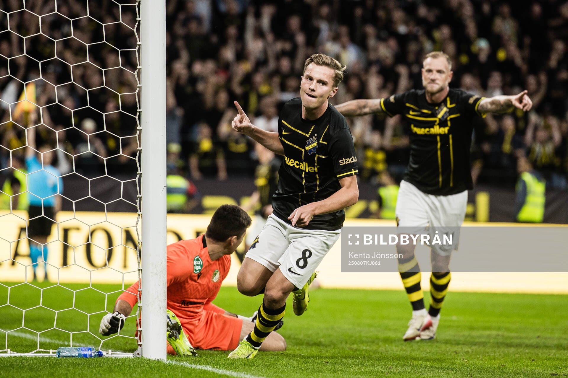 Johan Hove of AIK celebrates scoring a goal