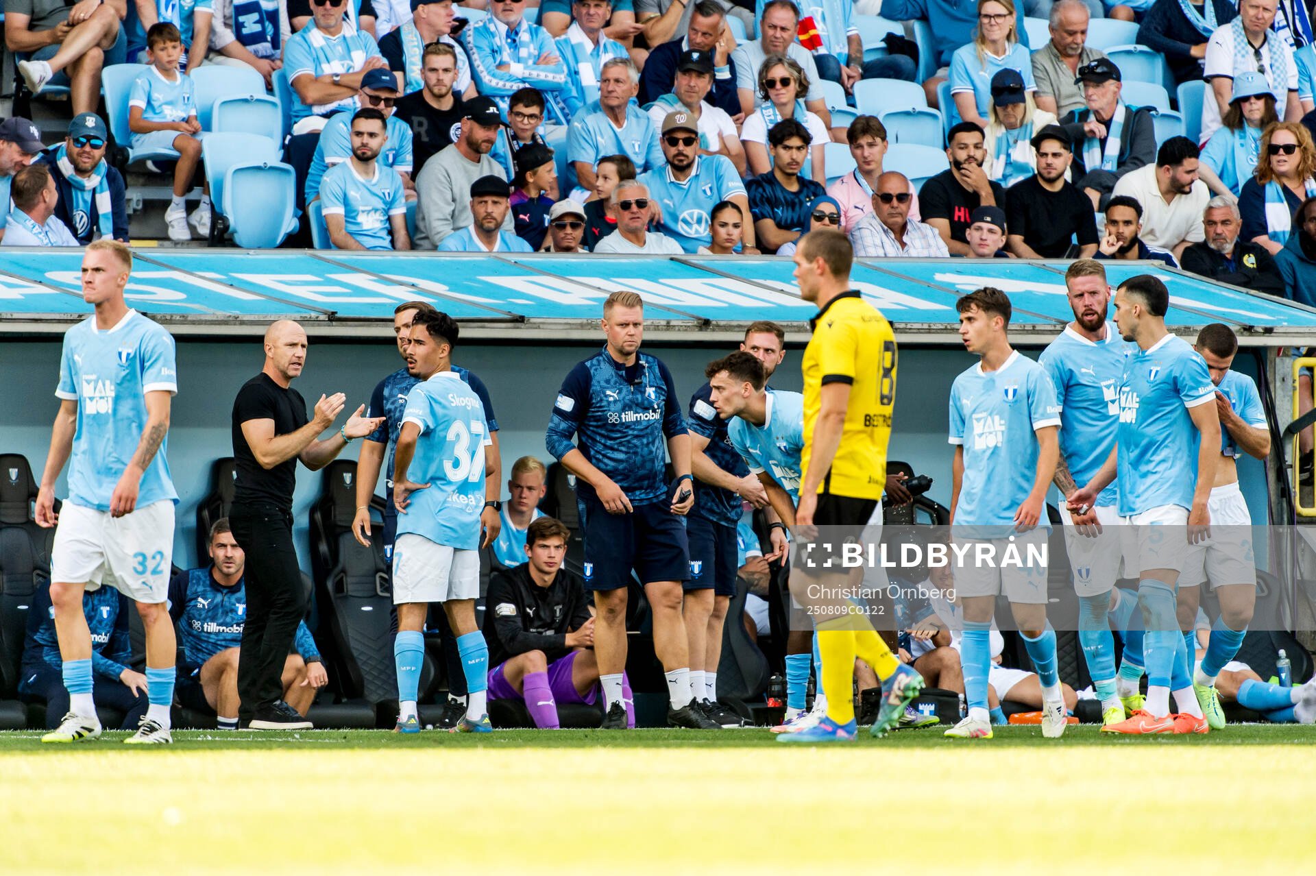 Malmö FFs huvudtränare Henrik Rydström och spelare