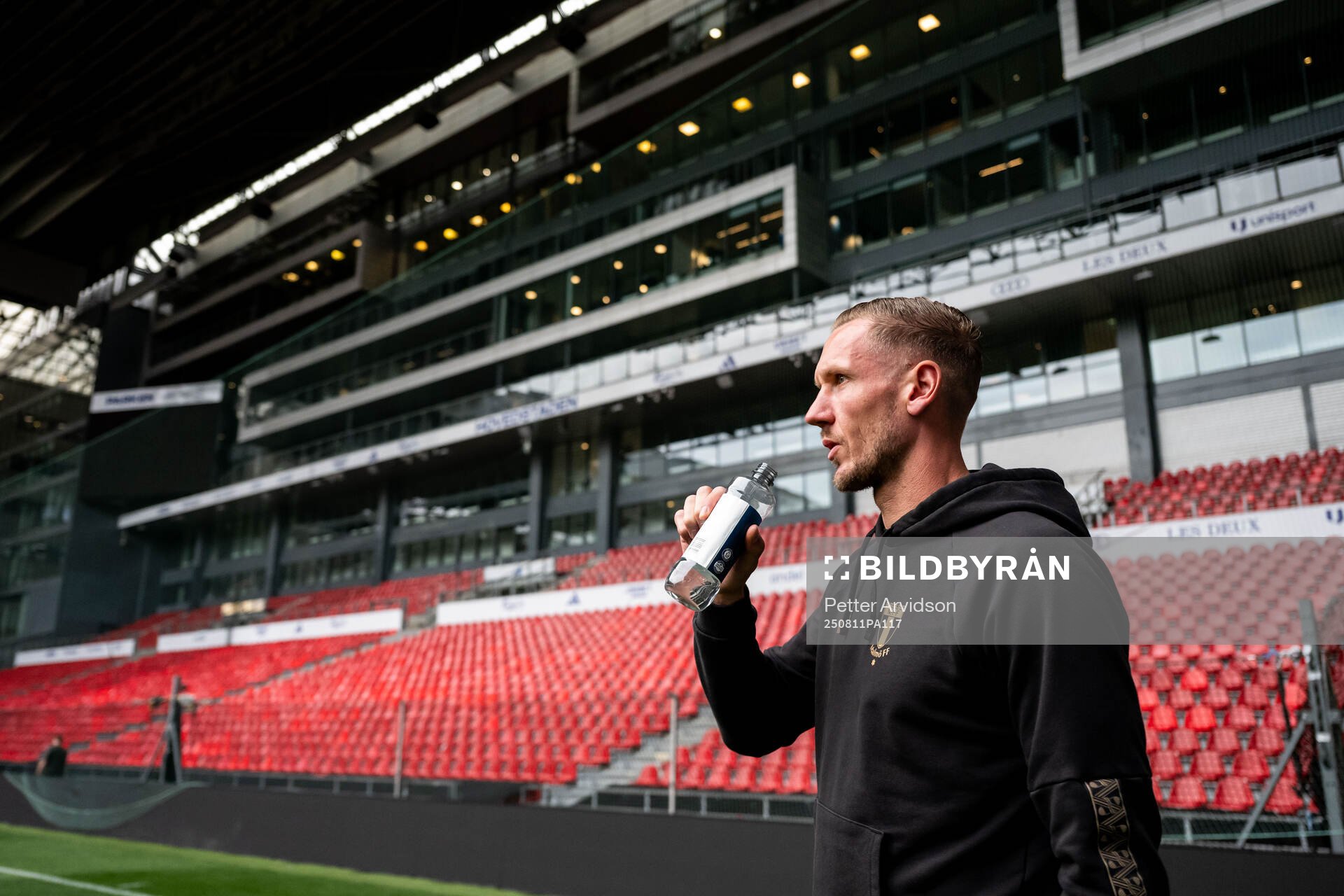Goalkeeper Robin Olsen of Malmö FF at a stadium walk-around