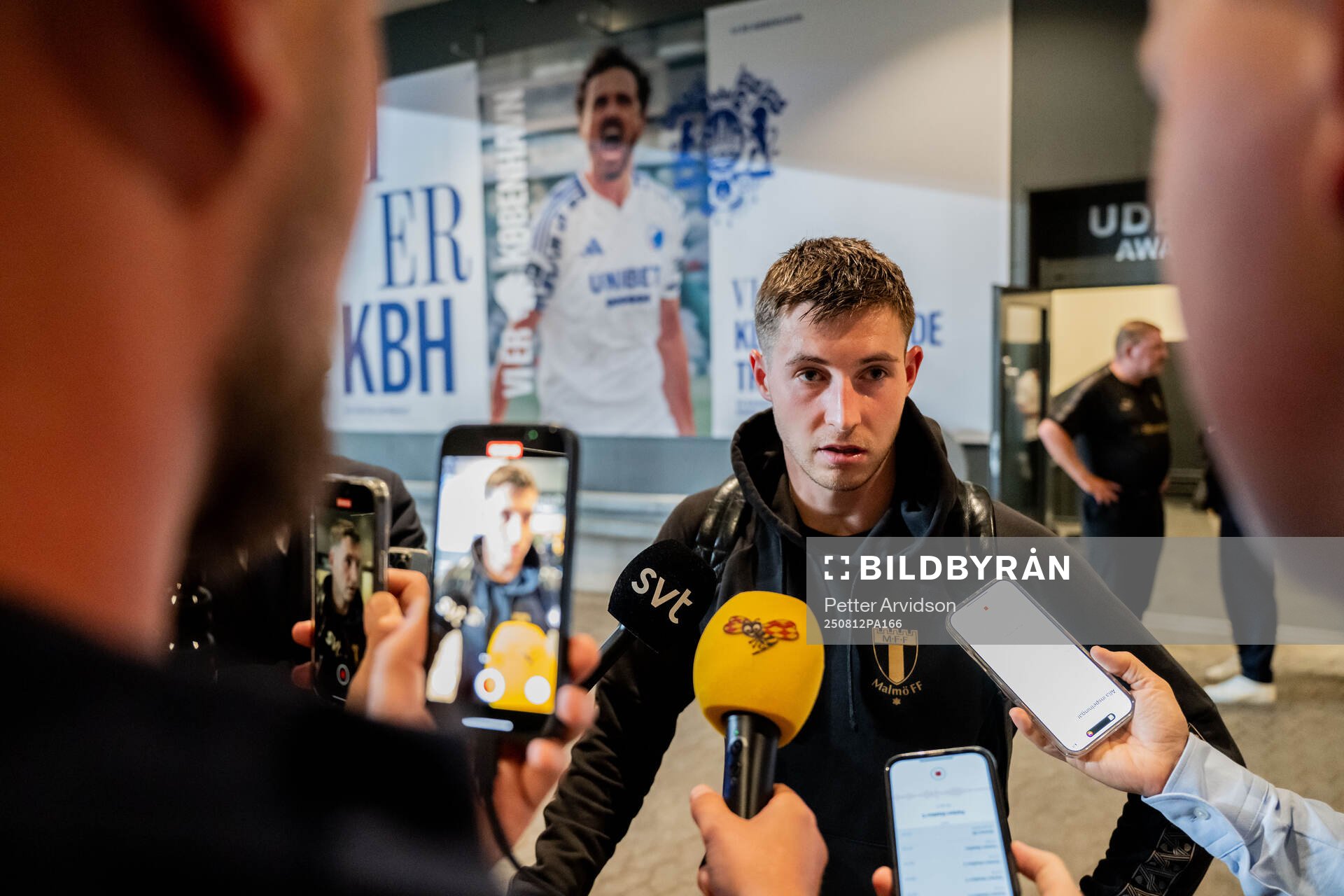 Lasse Berg Johnsen of Malmö FF is being interviewed