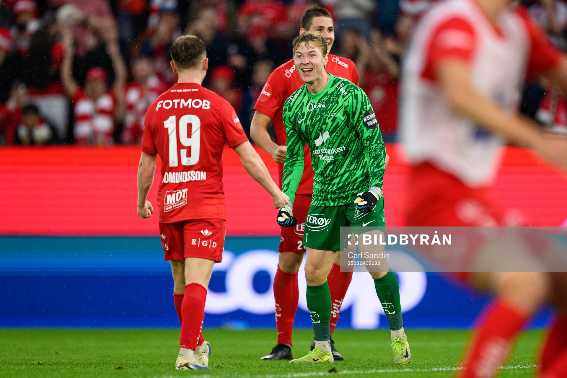 Goalkeeper Mathias Dyngeland of Brann celebrates