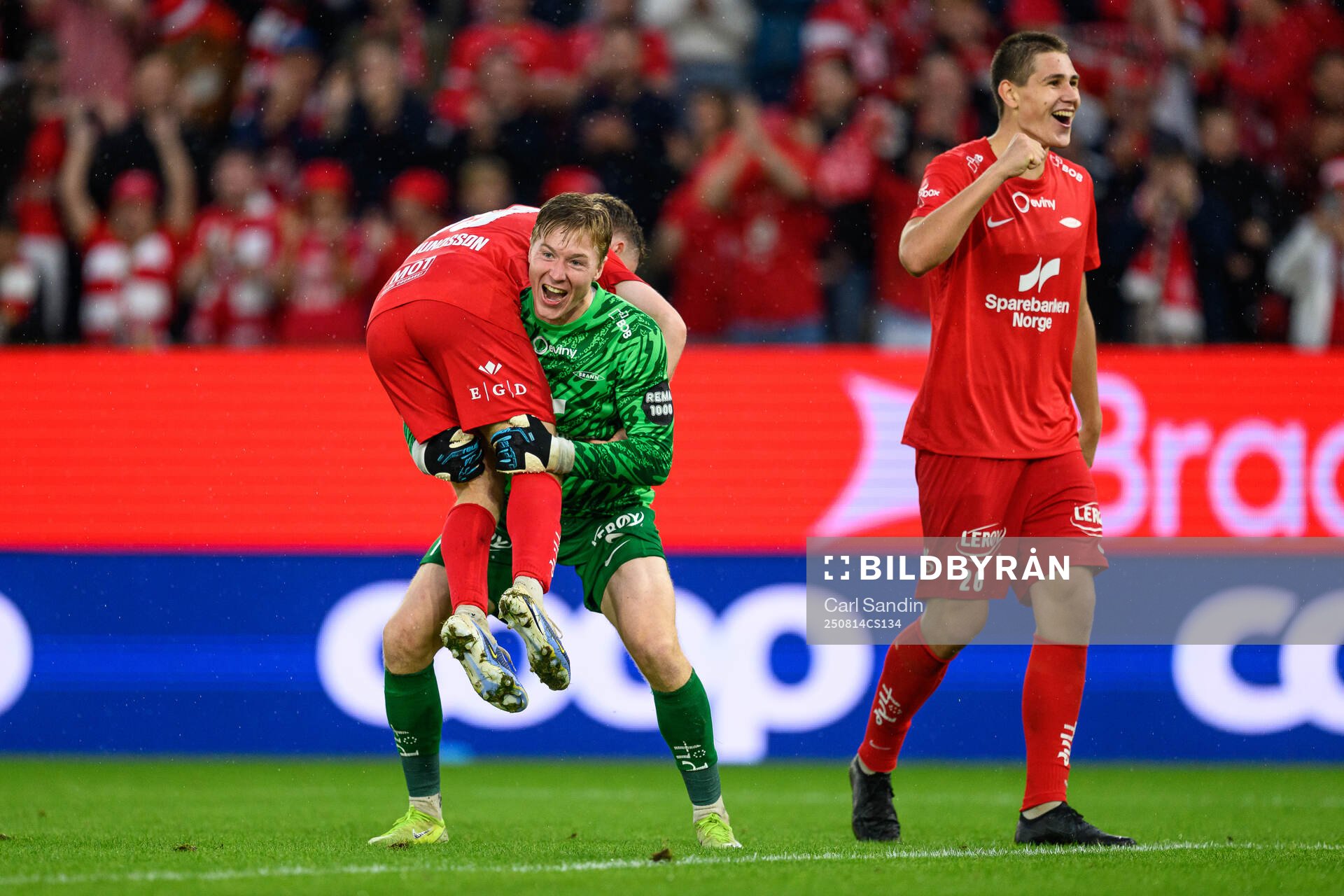 Goalkeeper Mathias Dyngeland and Eiving Helland of Brann