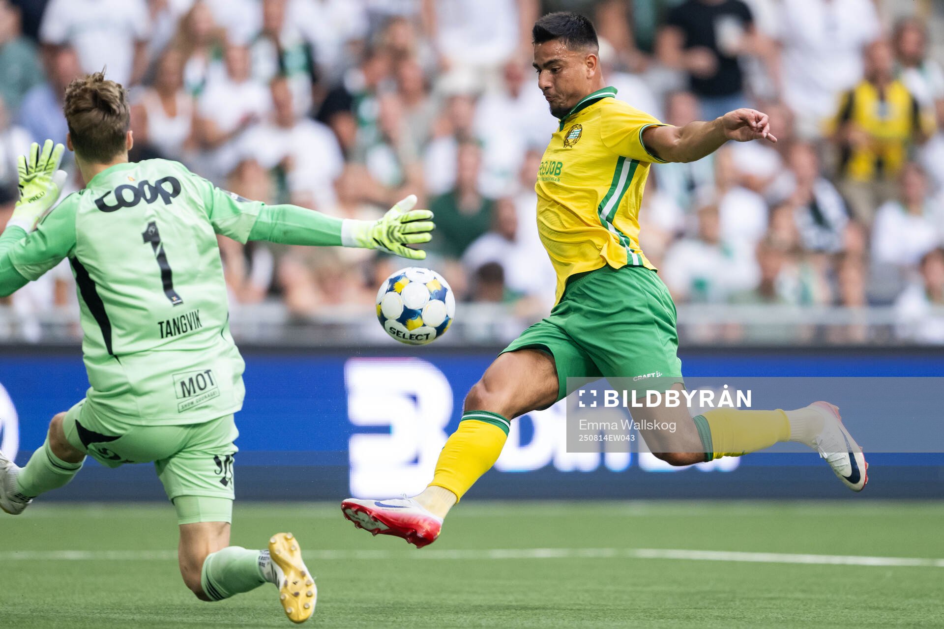 Goalkeeper Sander Tangvik of Rosenborg and Jusef Erabi of