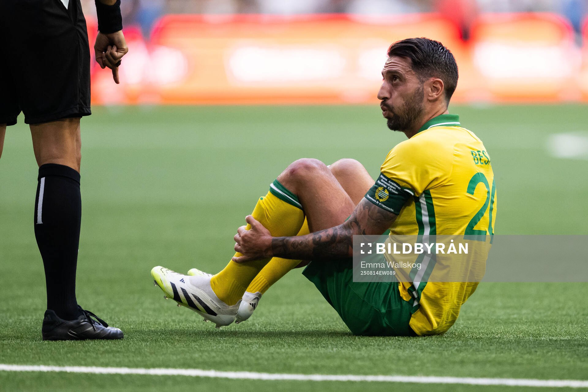 Nahir Besara of Hammarby in pain