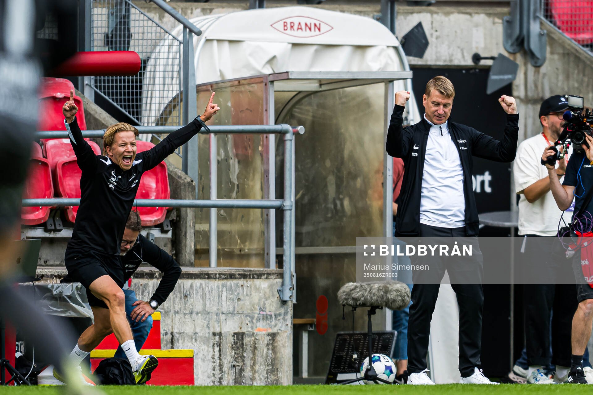 Leif Gunnar Smerud, head coach of Brann, celebrates at the