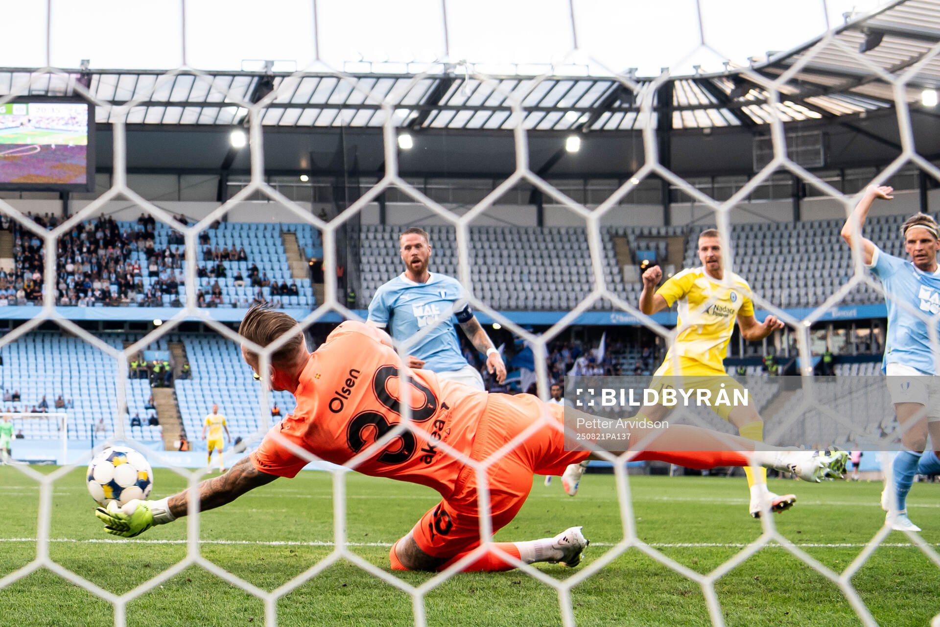 Goalkeeper Robin Olsen of Malmö FF makes a save against