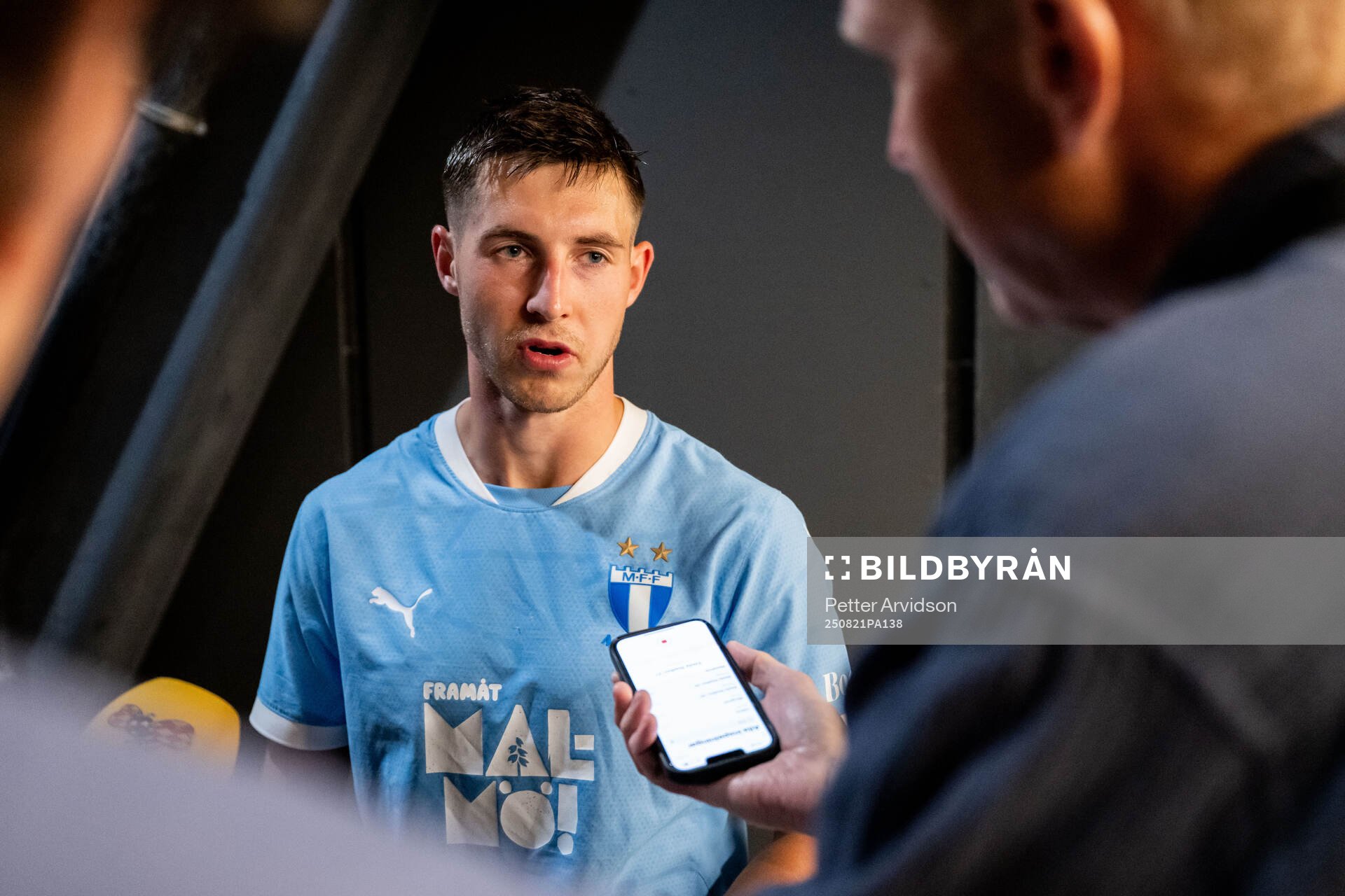 Lasse Berg Johnsen of Malmö FF is being interview