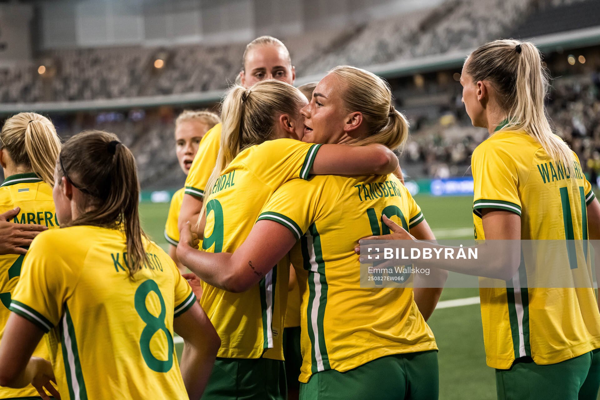 Cathinka Tandberg  of Hammarby celebrates with teammates