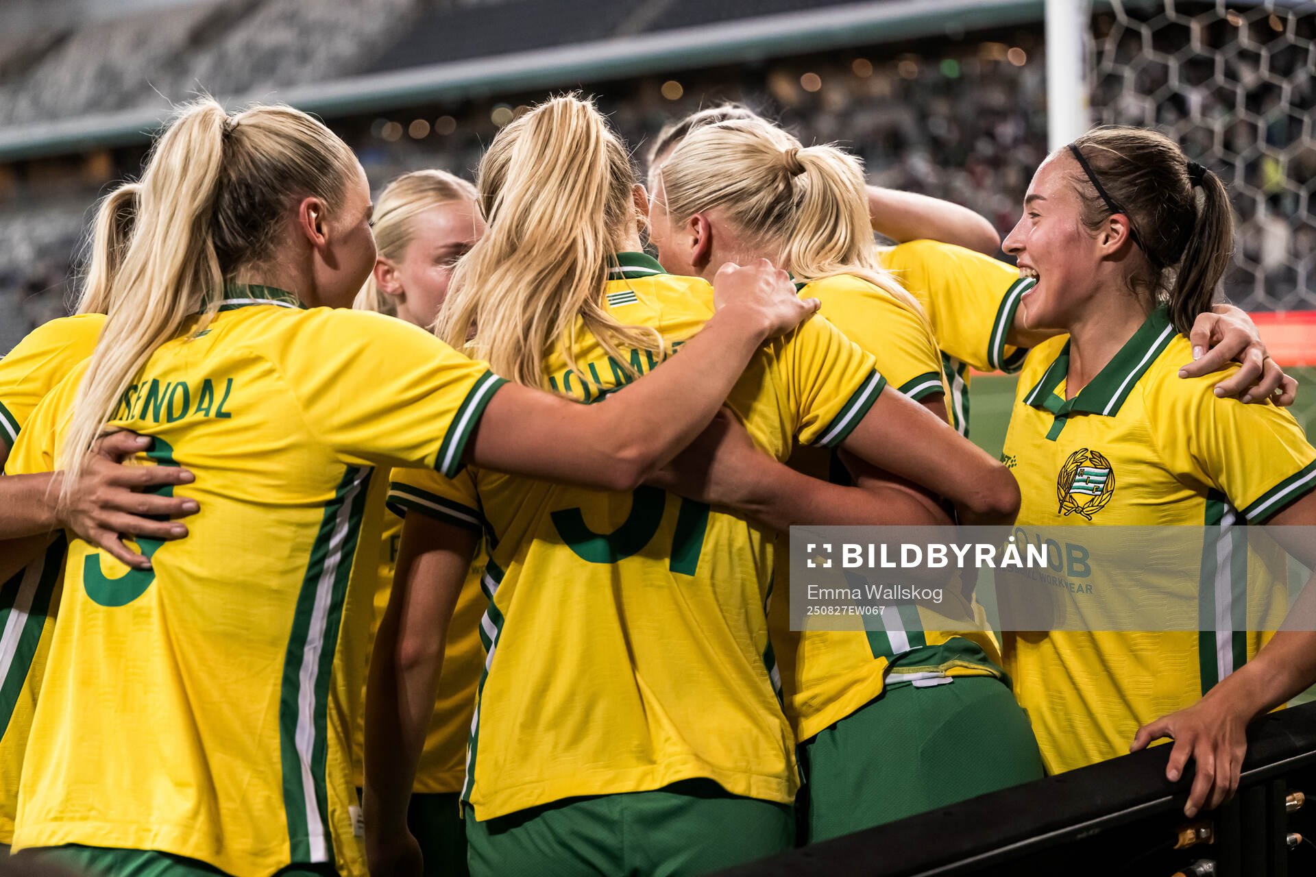 Cathinka Tandberg  of Hammarby celebrates with teammates