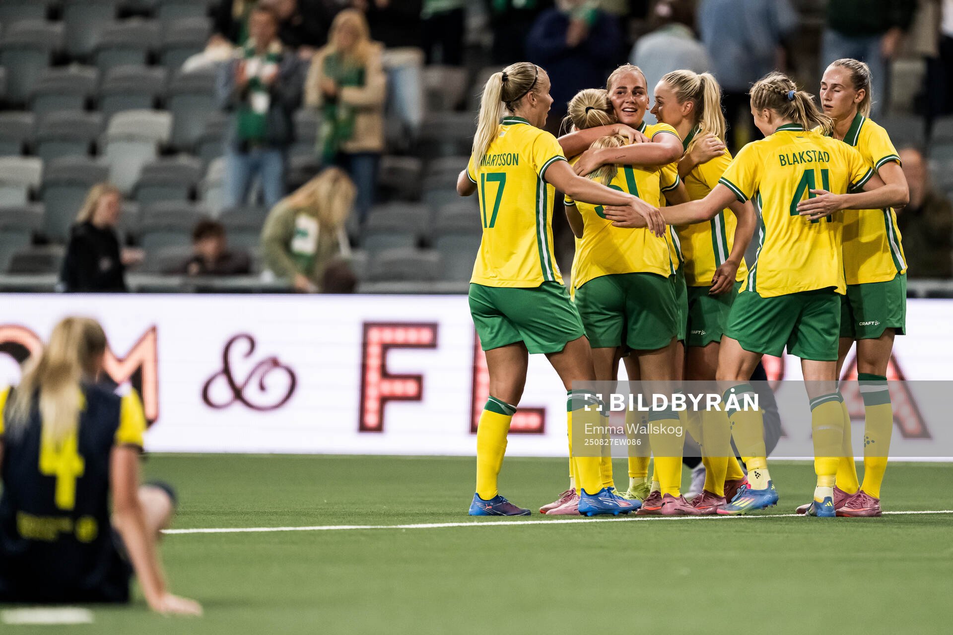Cathinka Tandberg  of Hammarby celebrate with teammates