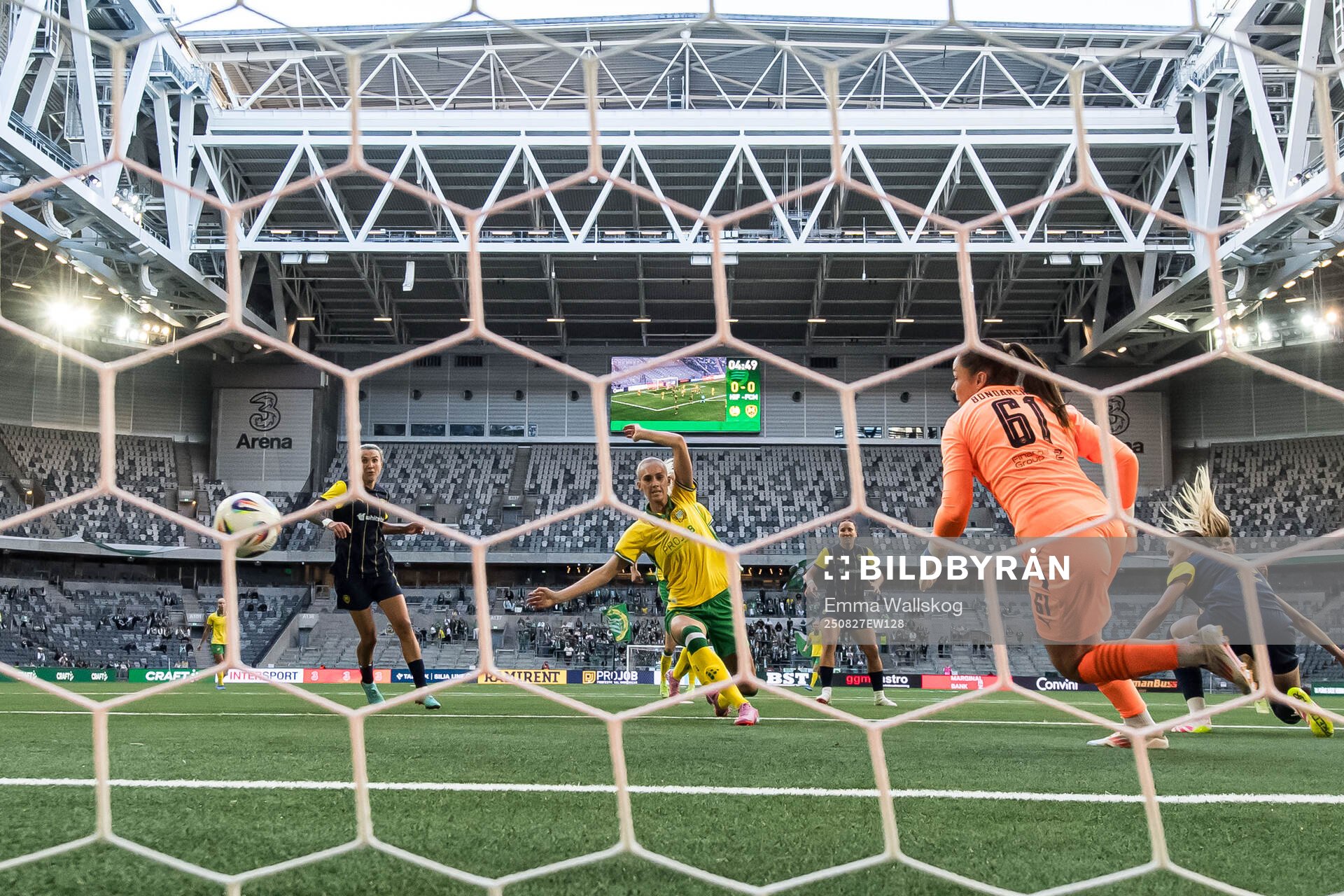 Ellen Wangerheim of Hammarby scores 1-0 behind goalkeeper