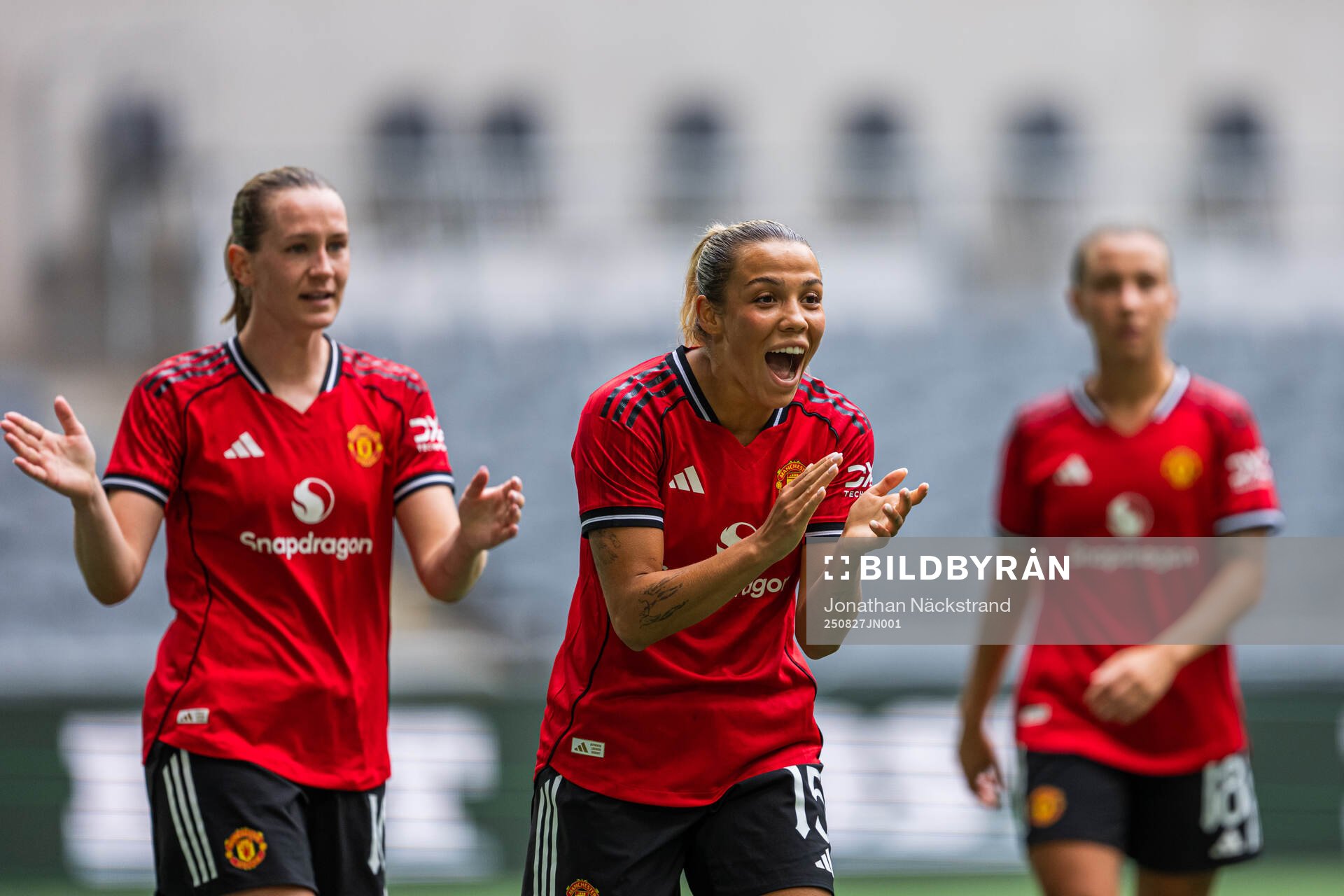 Celin Bizet Dønnum of Manchester United celebrates
