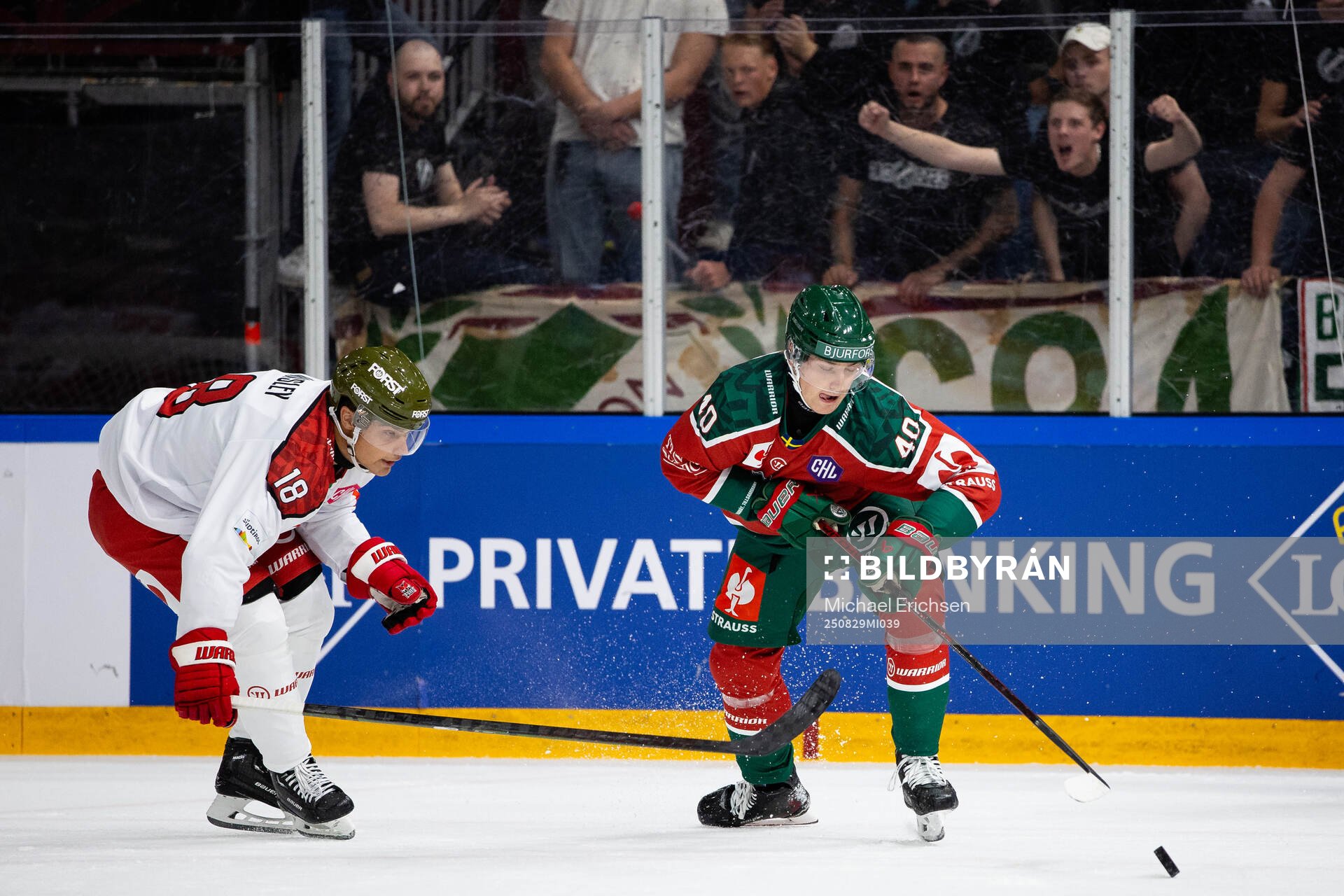 Bryce Misley of Bolzano and Jacob Peterson of Frölunda