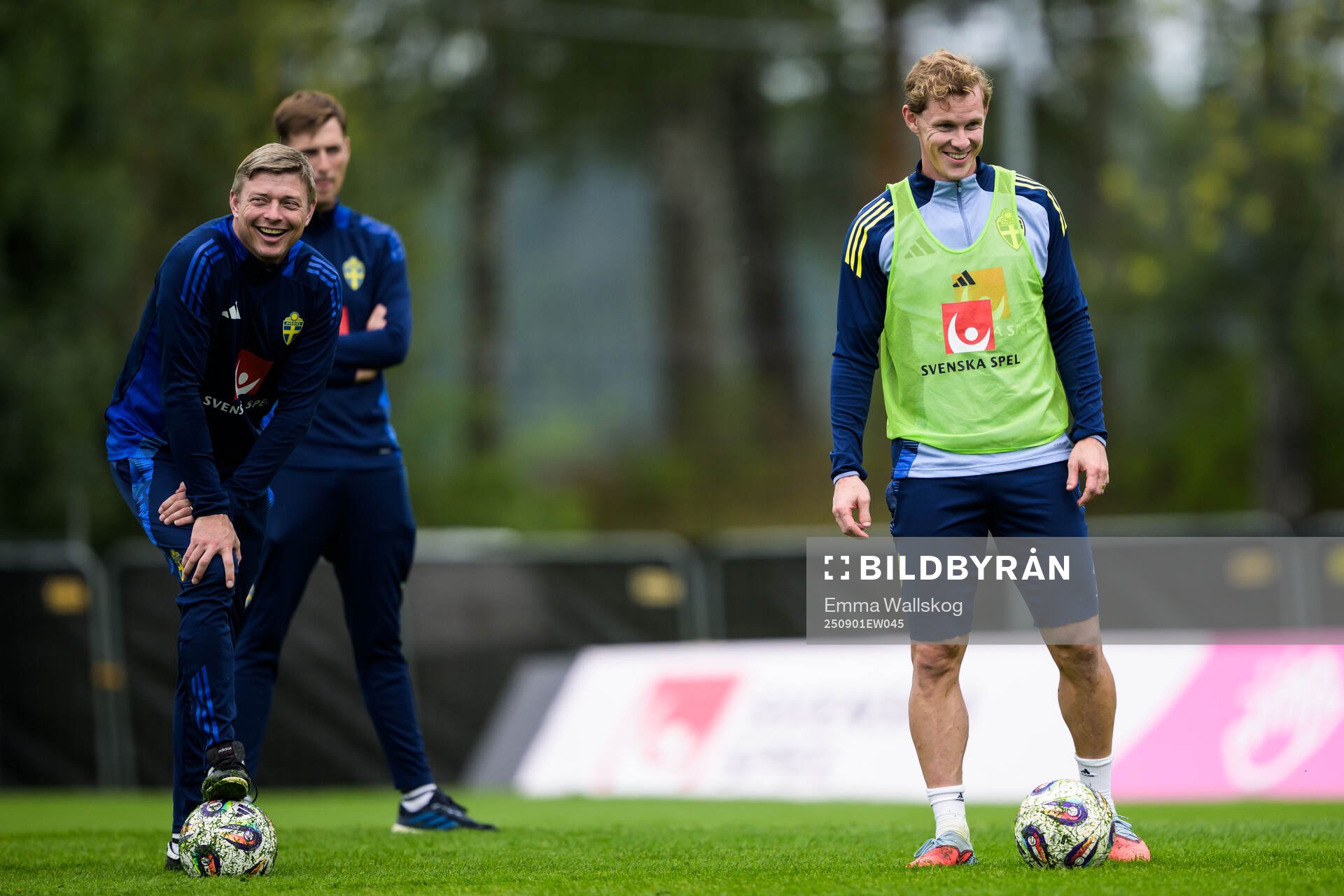 Head coach Jon Dahl Tomasson and Emil Krafth of the Swedish